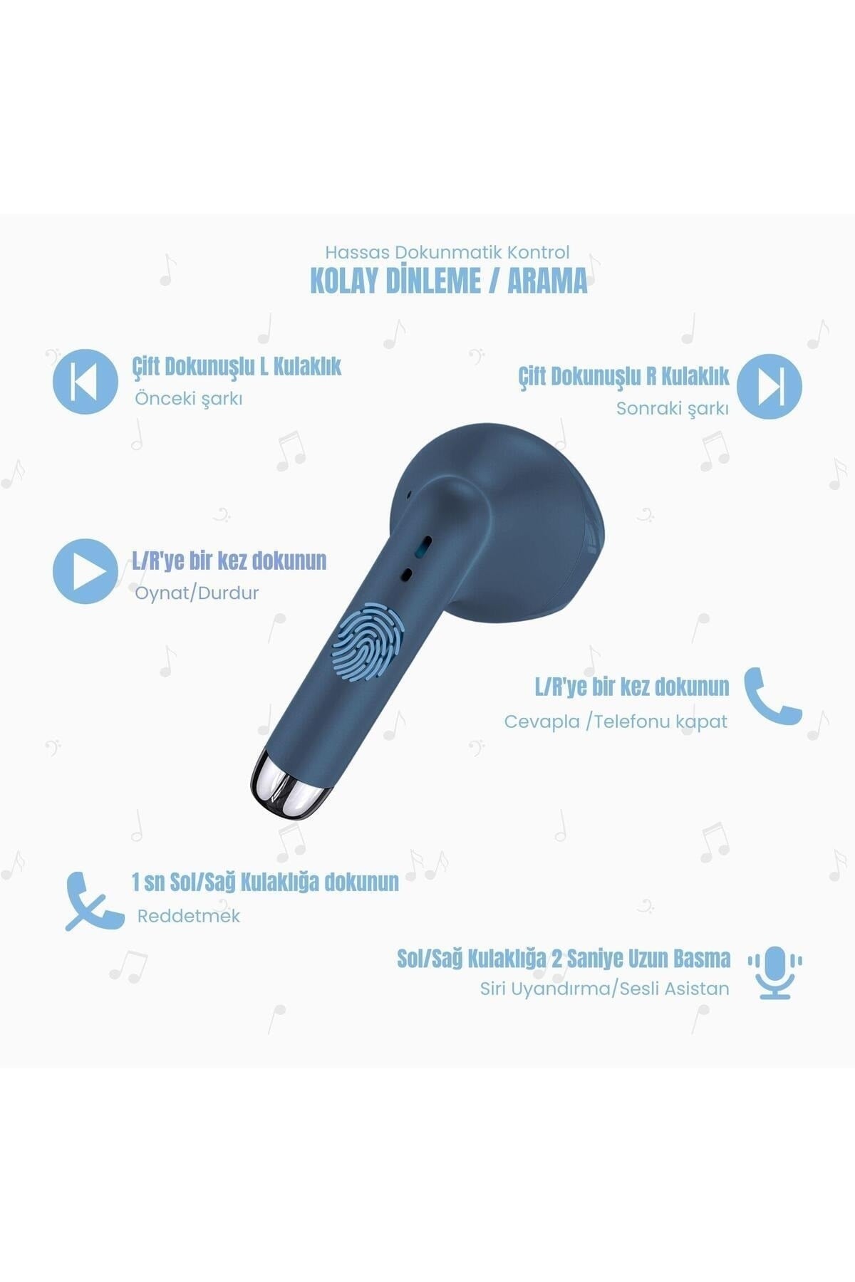 -IA04 IOS/Android Uyumlu BT5.0 TWS Bluetooth Kulaklık-Mavi