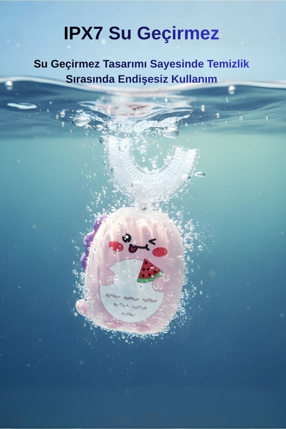 208 Şarjlı Ultrasonik 3 Modlu U Dizayn Çocuk Diş Fırçası - Pembe
