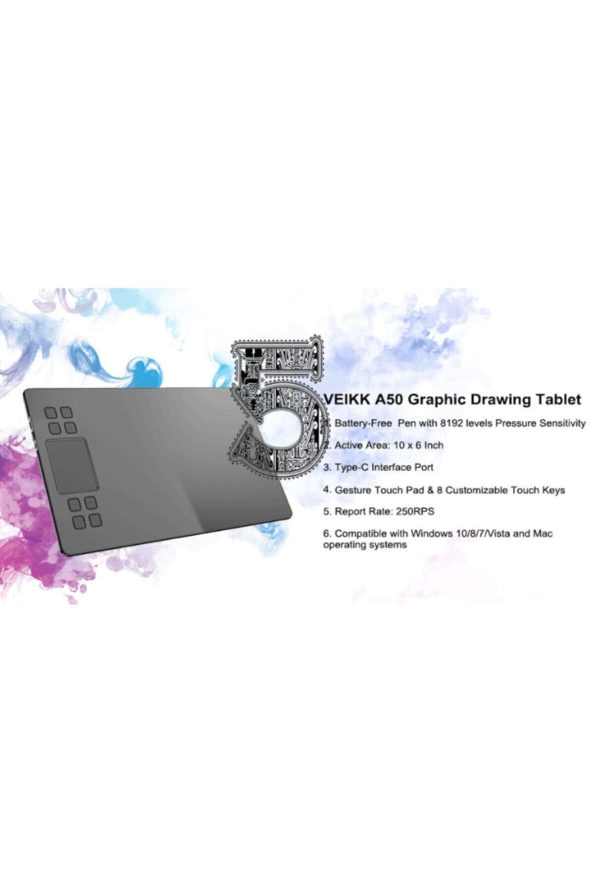 A50 8192 Levels 5080LPI Grafik Tablet + Kalem