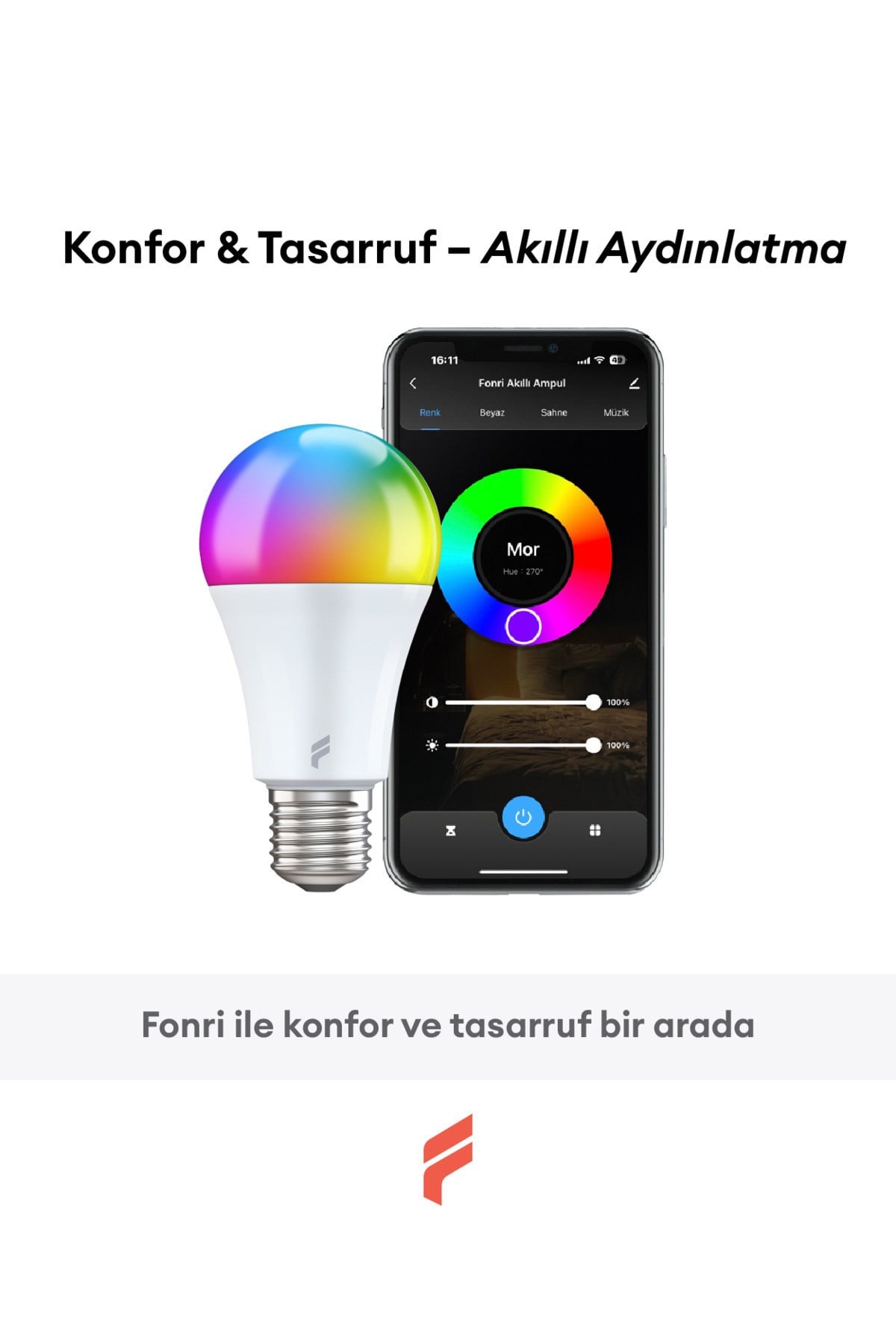 Akıllı Ampul, Wifi, 9w-titreşimsiz-16.7 M. Renk, Uzaktan Ve Sesli Kontrol, Doğal Sarı Ve Beyaz