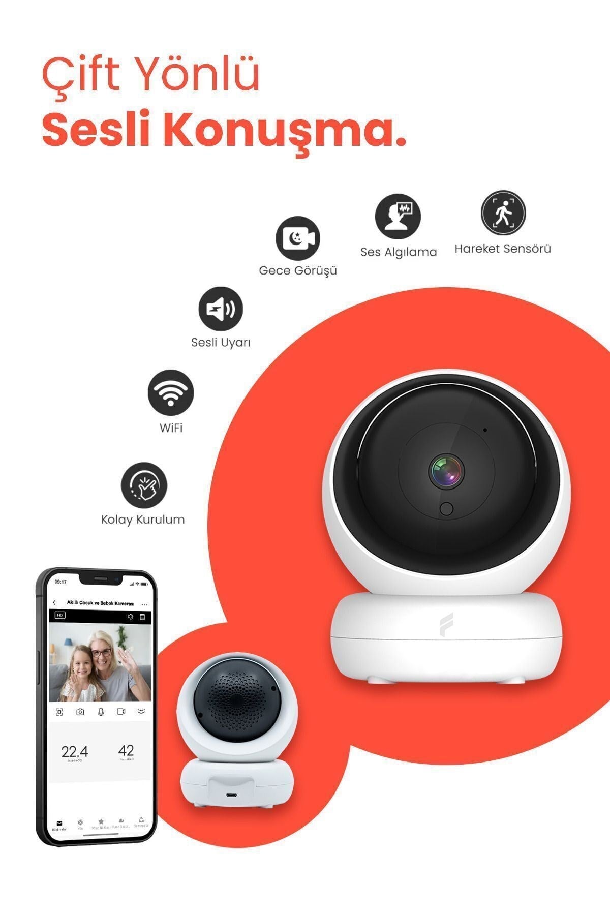 Akıllı Bebek Ev ve Güvenlik Kamerası: Wifi Destekli Çift Yönlü Konuşma 360 Derece Görüş