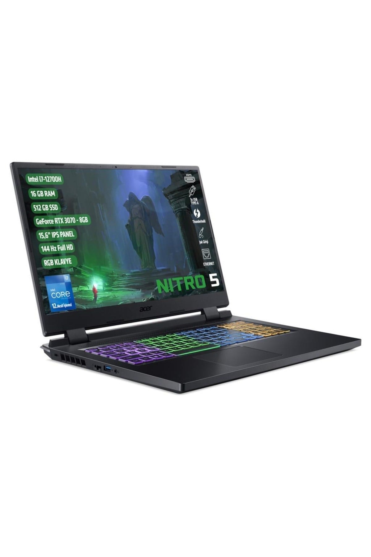 An515-58 I7-12700h 16gb 512ssd Rtx3070 8gb 15.6'' Fhd 144hz Lınux