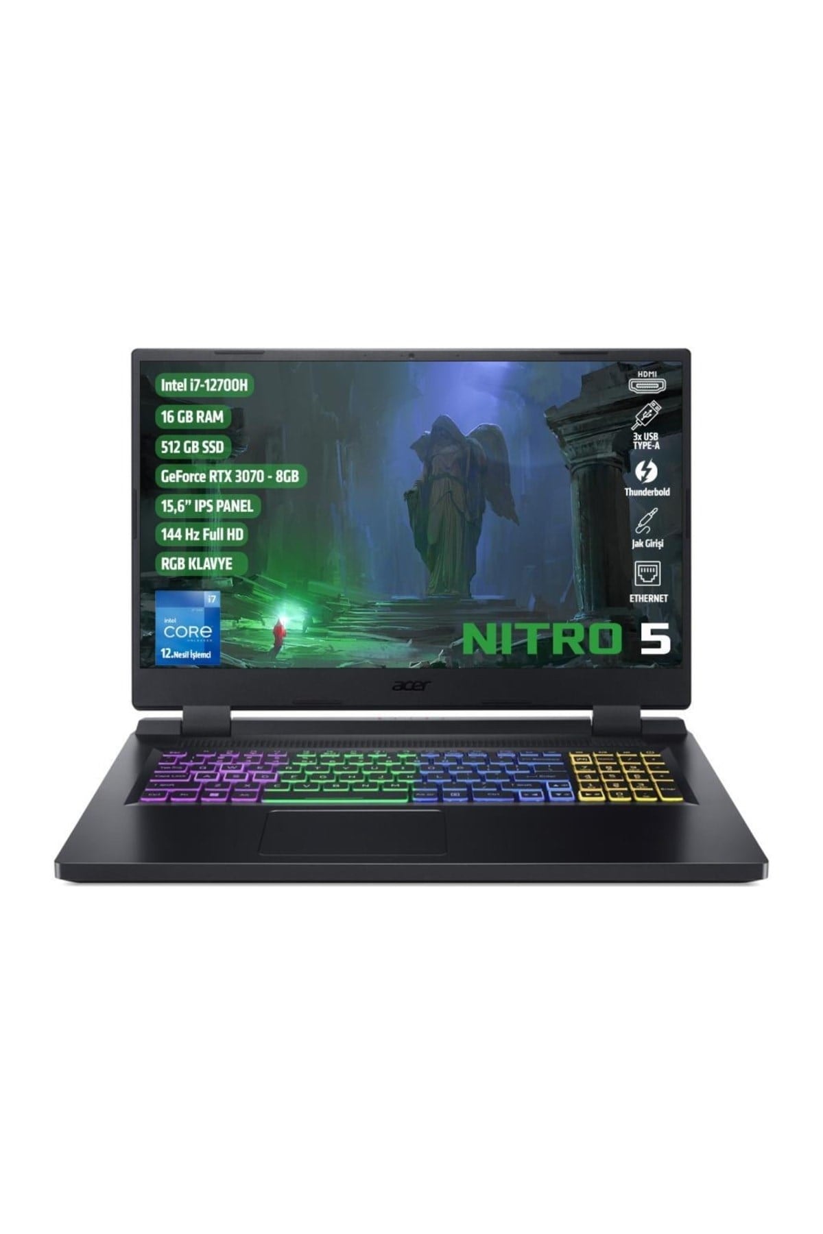 An515-58 I7-12700h 16gb 512ssd Rtx3070 8gb 15.6'' Fhd 144hz Lınux