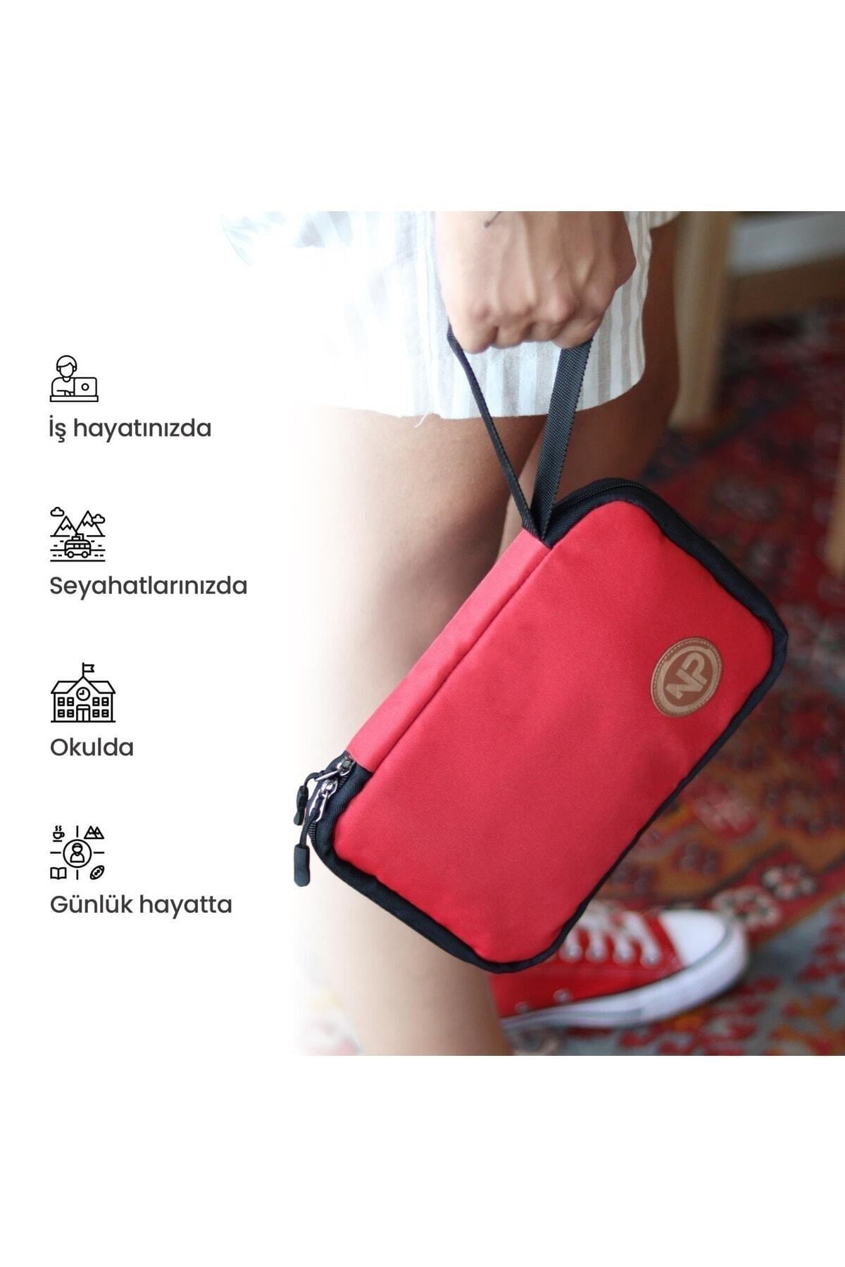 Array Kablo, Makyaj Ve Aksesuar Organizer Çantası-kırmızı