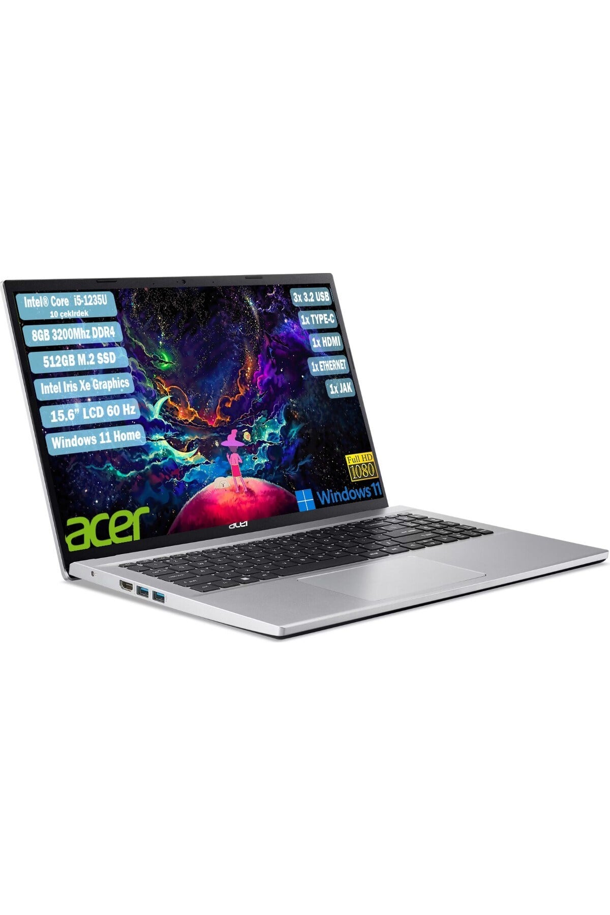 ASPIRE A315-59-54MX INTEL CORE I5-1235U 8GB DDR4 512GB SSD INTEL IRIS XE GRAPHICS 15.6
