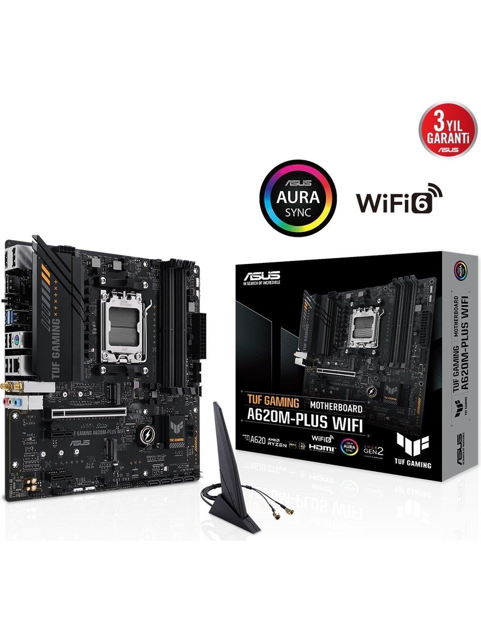 ASUS TUF GAMING A620AM-PLUS WIFI A620 DDR5 (Vga Yok) GLan 2.5G mATX HDMI DP WIFI BT RGB AM5 AMD Anakart
