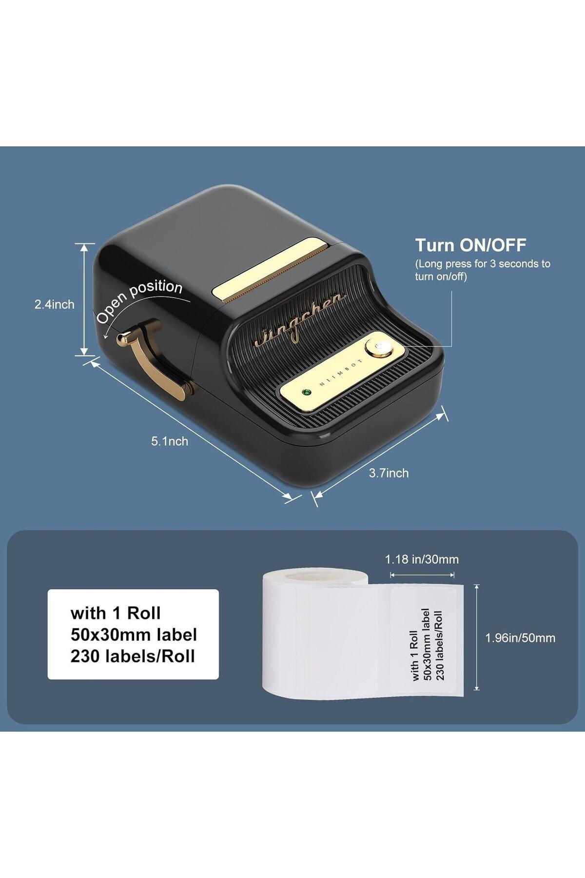 B21S Bluetooth Taşınabilir Termal Etiket Yazıcı - Siyah