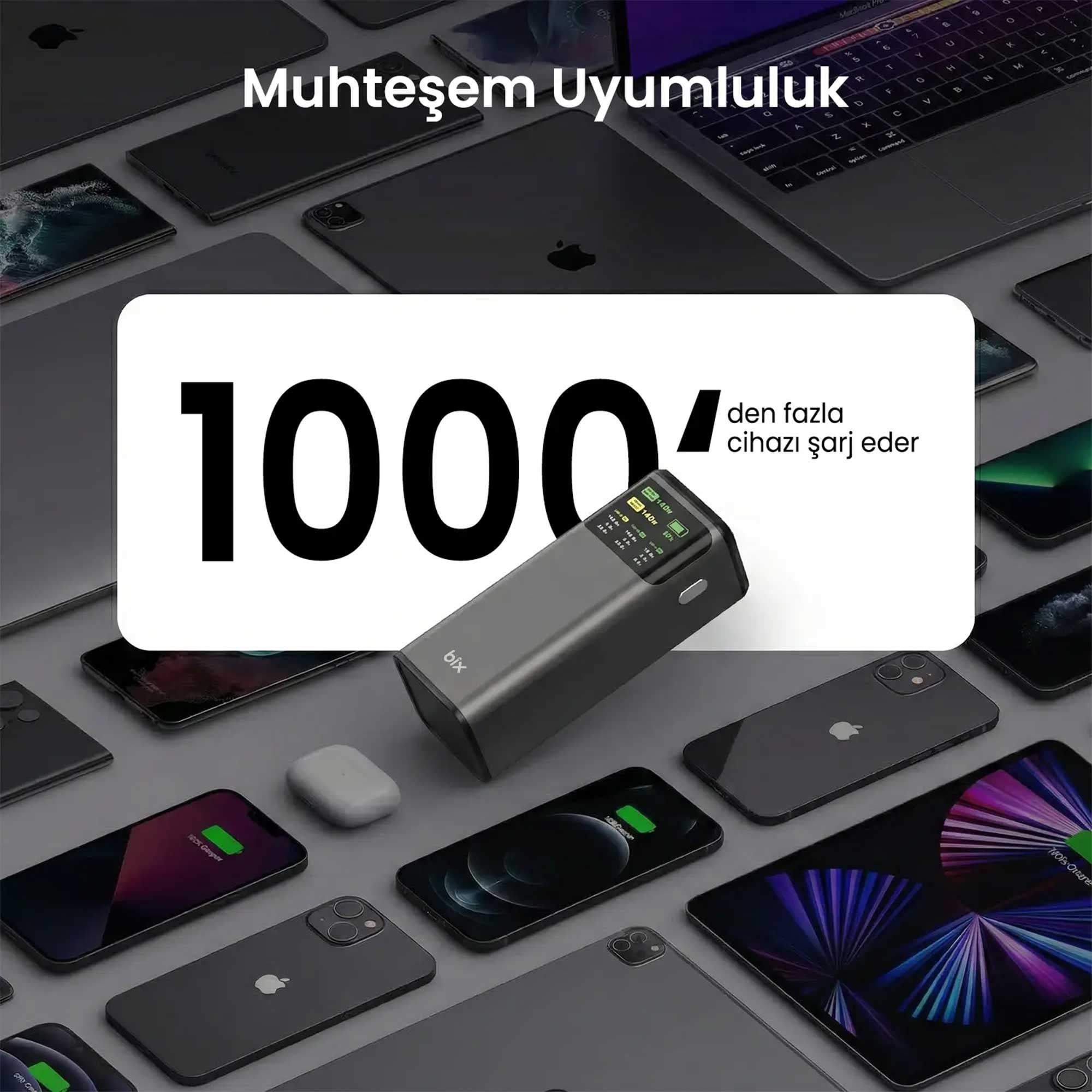 Bix PB200W 24000mAh 200W PD 3.1 Hızlı Şarjlı Dijital Ekranlı Siyah Powerbank