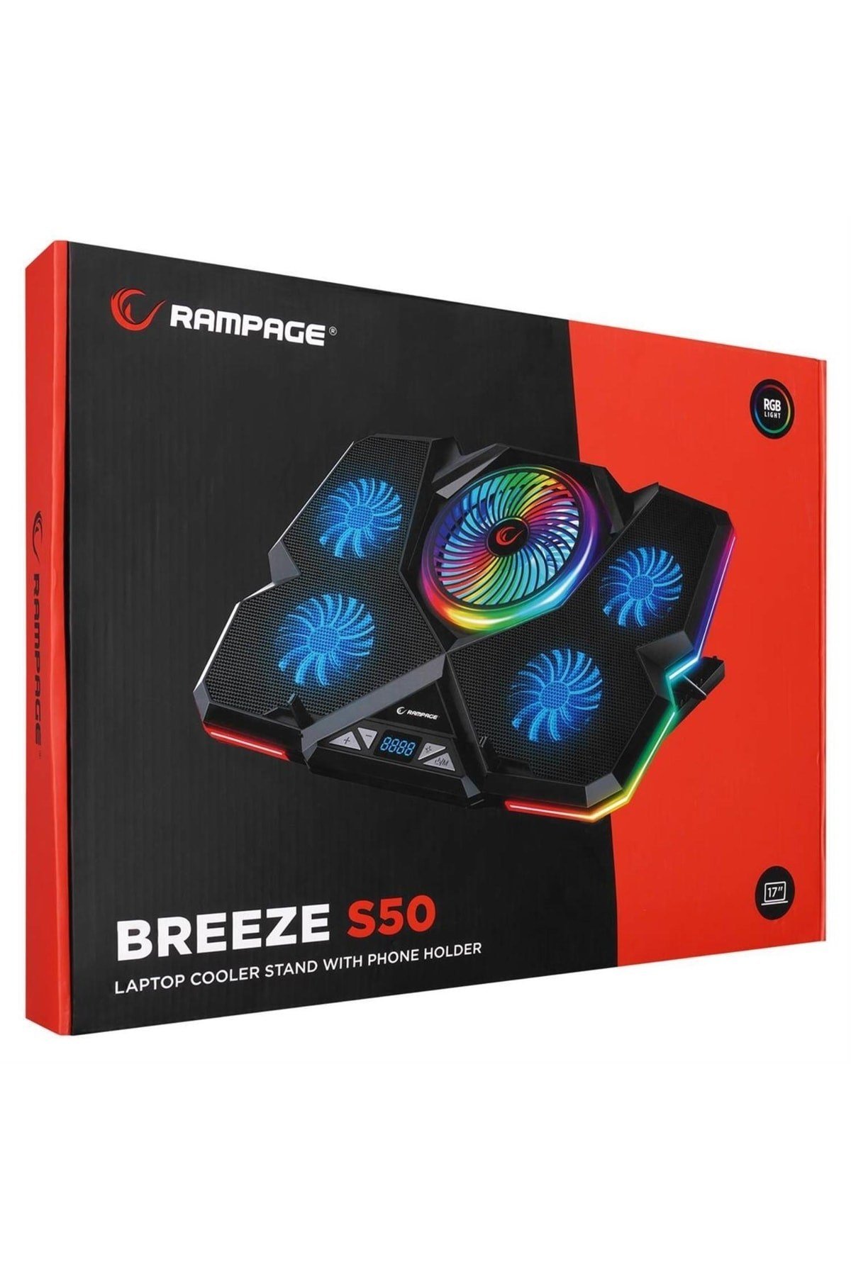 Breeze S50 Telefon Tutuculu 5 Fanlı Rgb 17 Inch Lcd Göstergeli Notebook Soğutucu