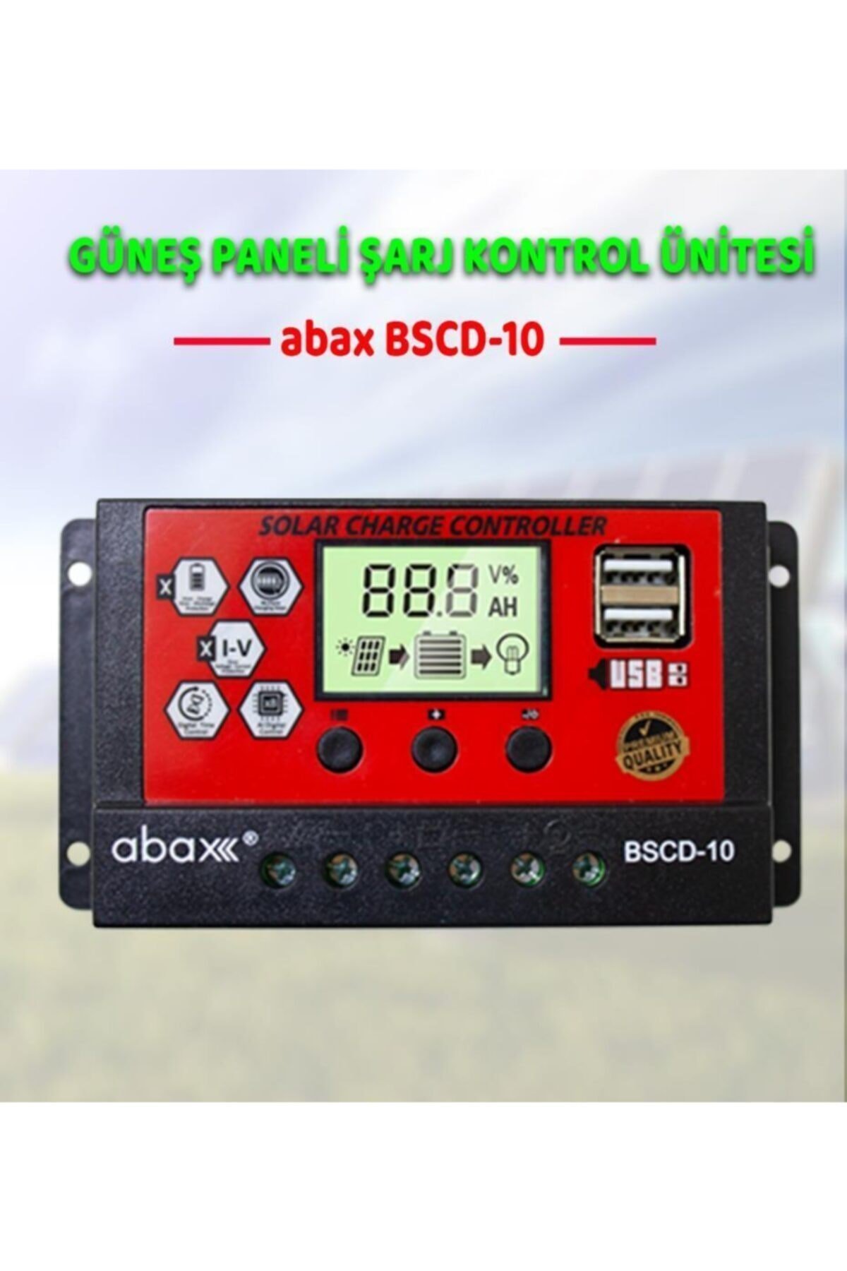 Bscd10 2a'lik Çift Usb Çıkışlı 12/24vdc 10a Pwm Geniş Lcd Ekran Solar Şarj Kontrol Cihazı