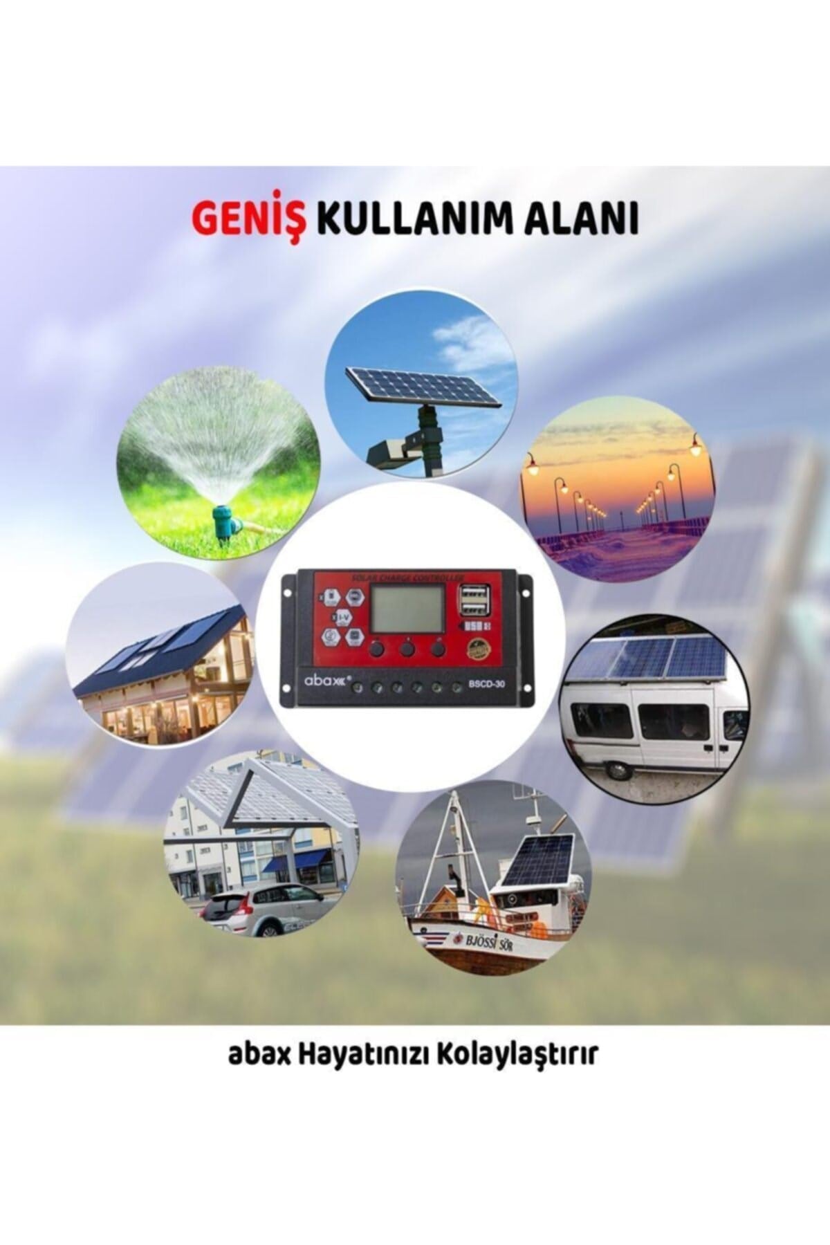 Bscd20 2a'lik Çift Usb Çıkışlı 12/24vdc 20a Pwm Geniş Lcd Ekran Solar Şarj Kontrol Cihazı