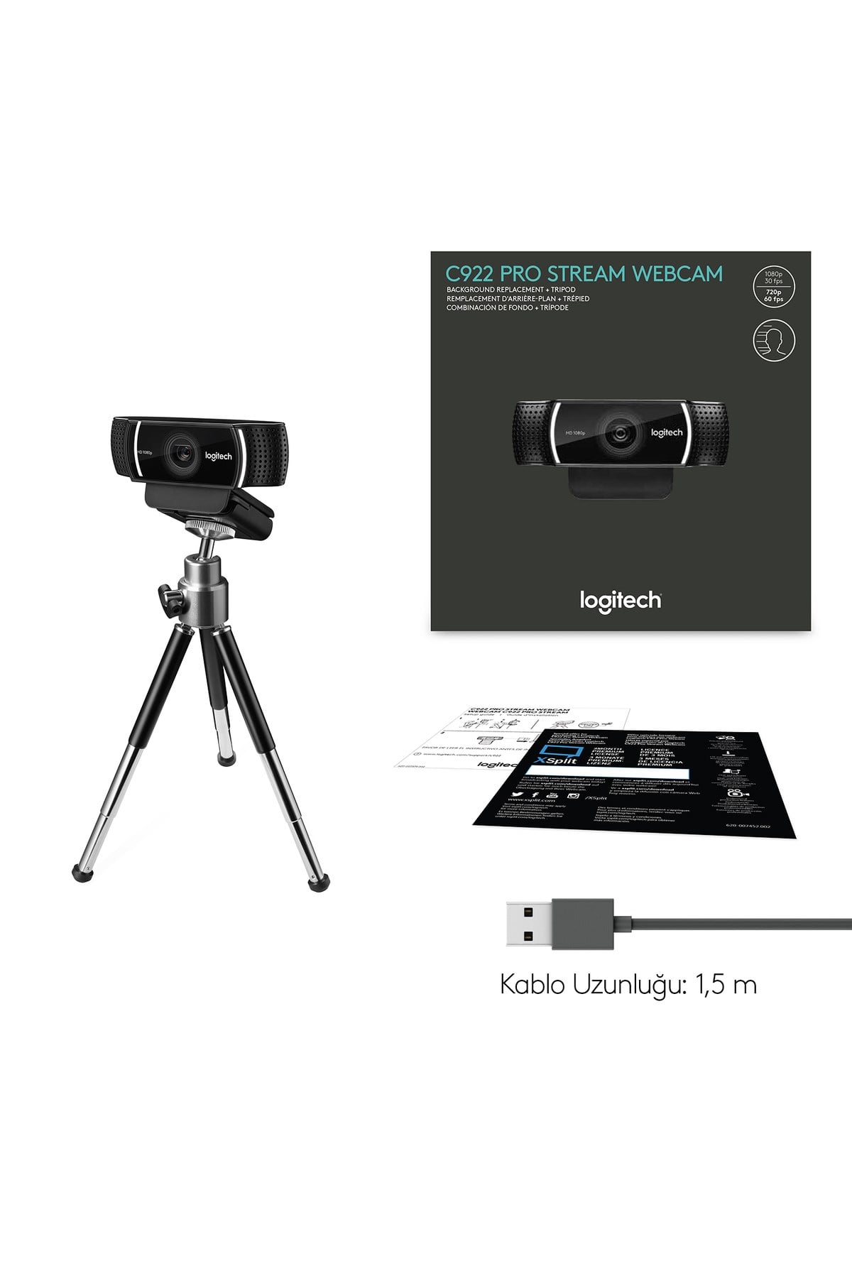 C922 Full HD 1080p Yayıncılar için Profesyonel Web Kamerası - Siyah