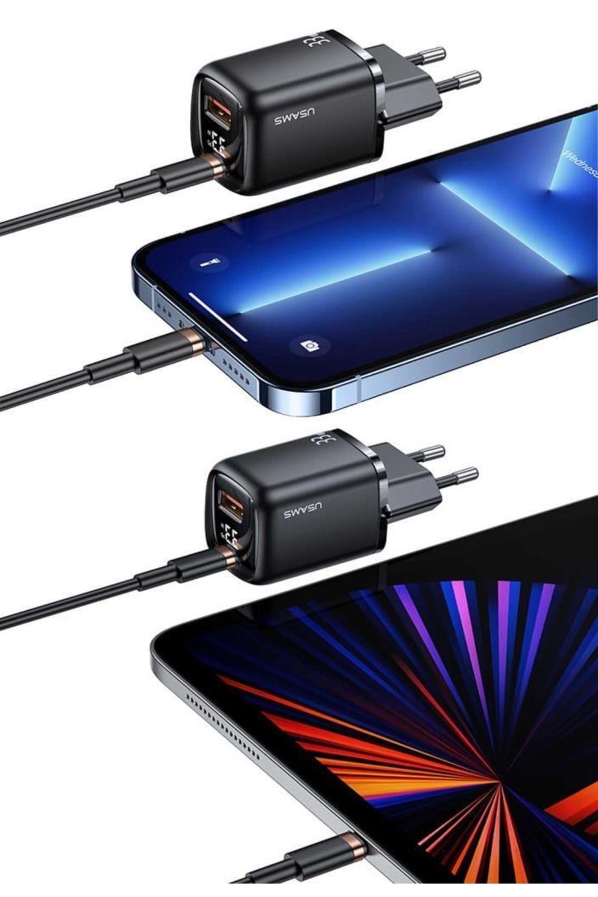 Cc152w T46 33w Type-c + Type-a Dijital Göstergeli Hızlı Şarj Başlığı Beyaz