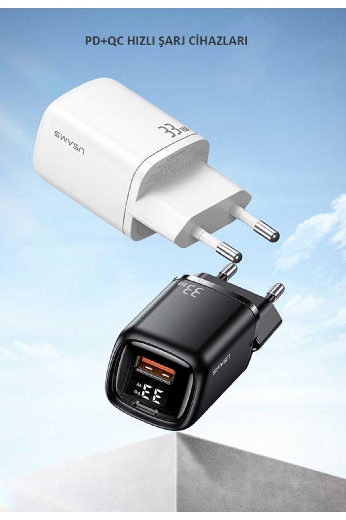 Cc152w T46 33w Type-c + Type-a Dijital Göstergeli Hızlı Şarj Başlığı Beyaz