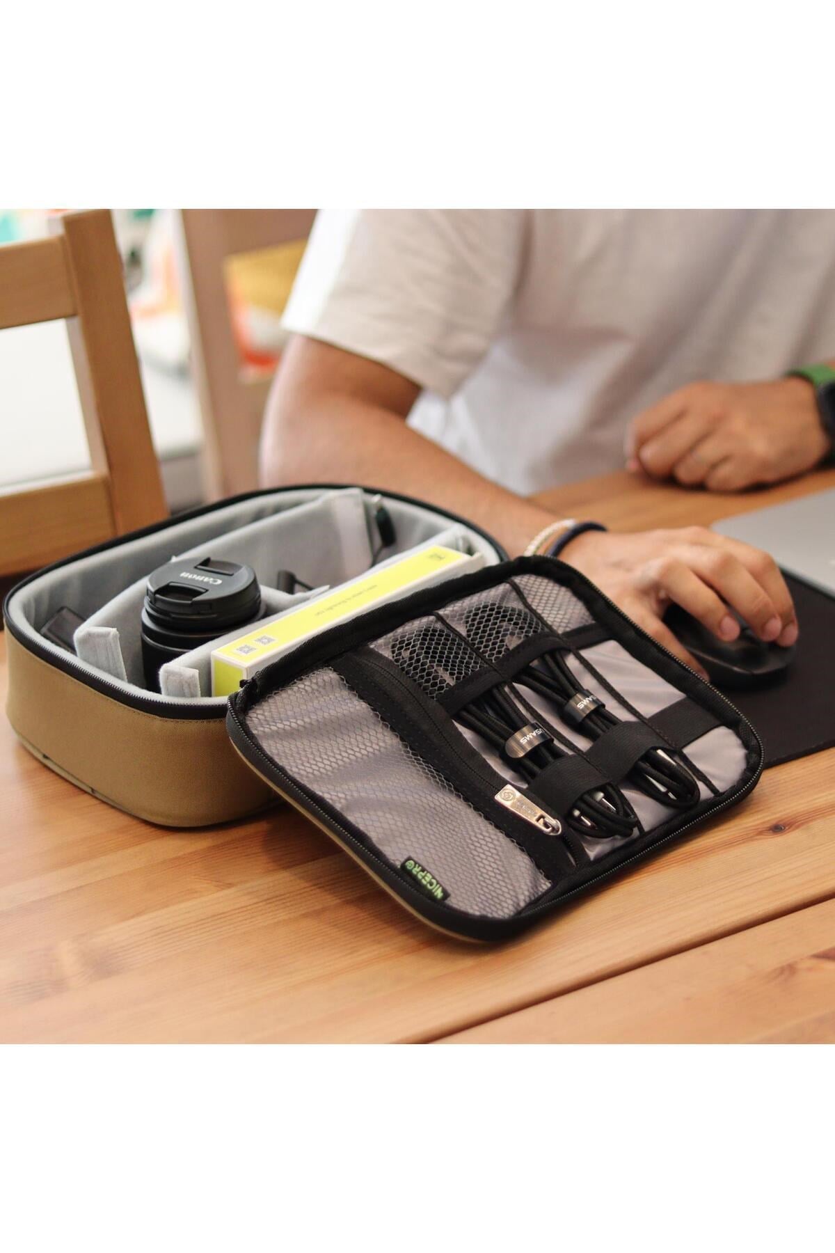 Comfy Kablo, Makyaj, Lens, Mini Drone Ve Aksesuar Için Ayarlanabilir Organizer Çanta-yeşil