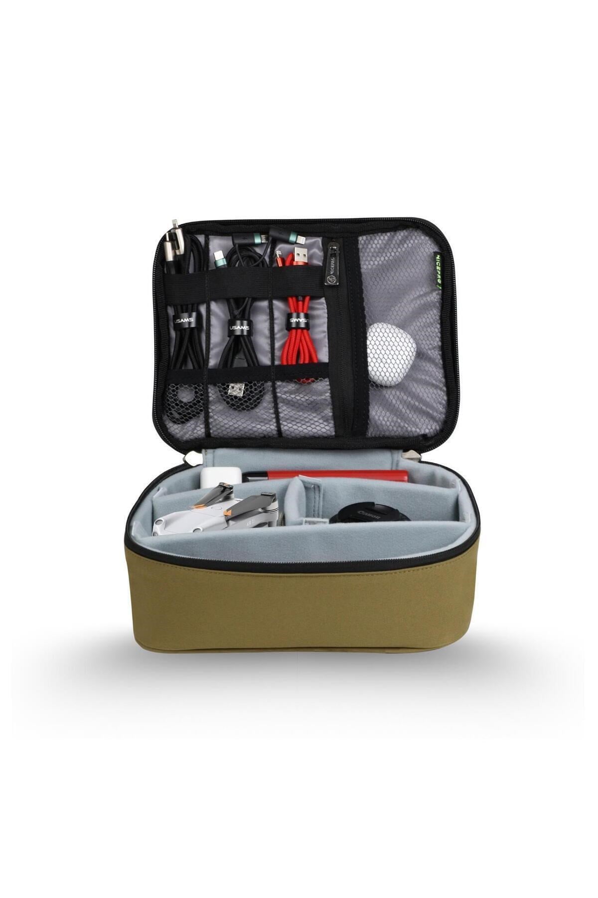 Comfy Kablo, Makyaj, Lens, Mini Drone Ve Aksesuar Için Ayarlanabilir Organizer Çanta-yeşil