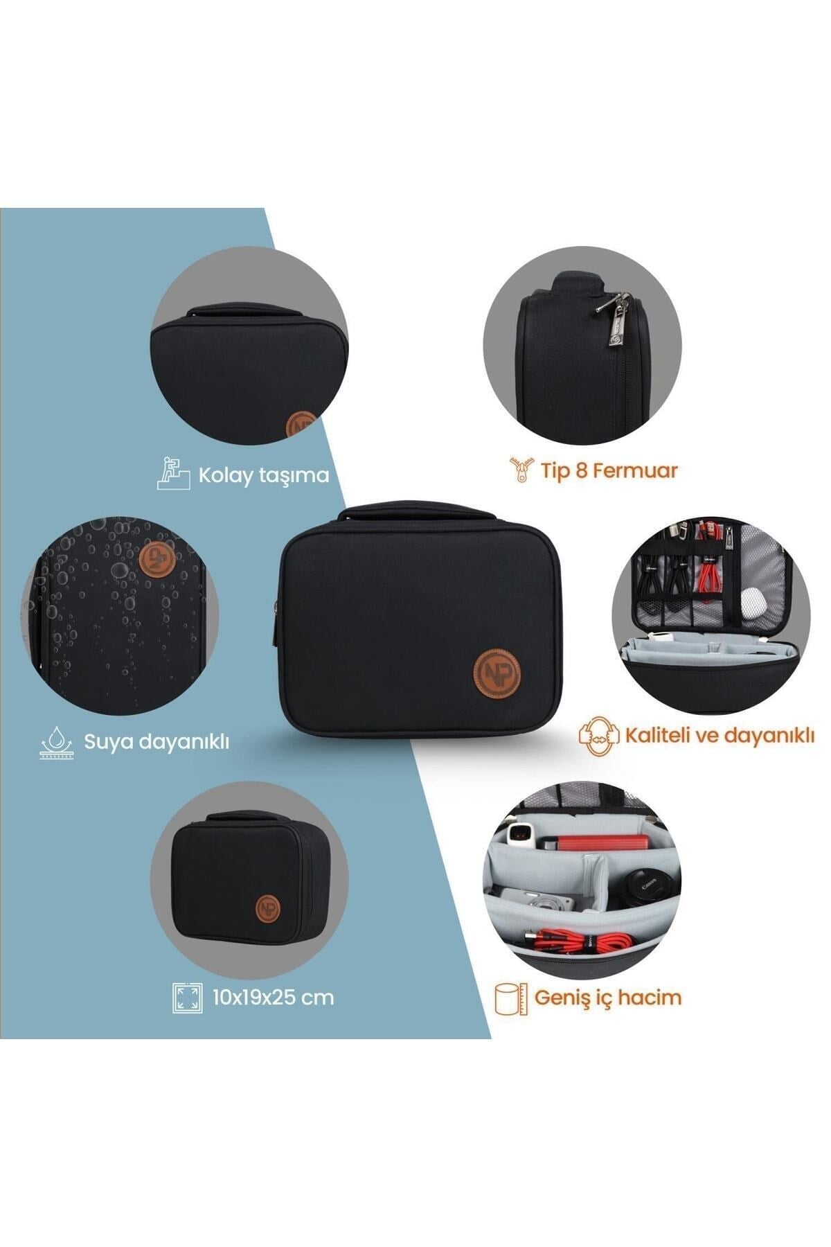 Comfy Kablo, Makyaj, Lens, Mini Drone Ve Aksesuar Için Ayarlanabilir Organizer Çanta-siyah