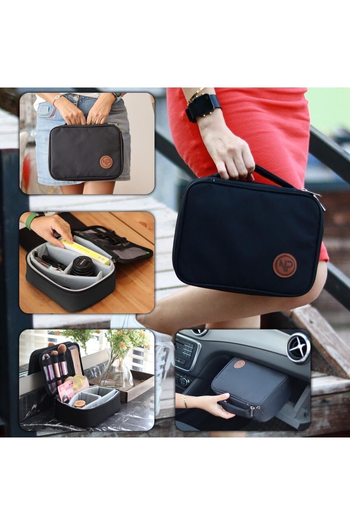 Comfy Kablo, Makyaj, Lens, Mini Drone Ve Aksesuar Için Ayarlanabilir Organizer Çanta-siyah