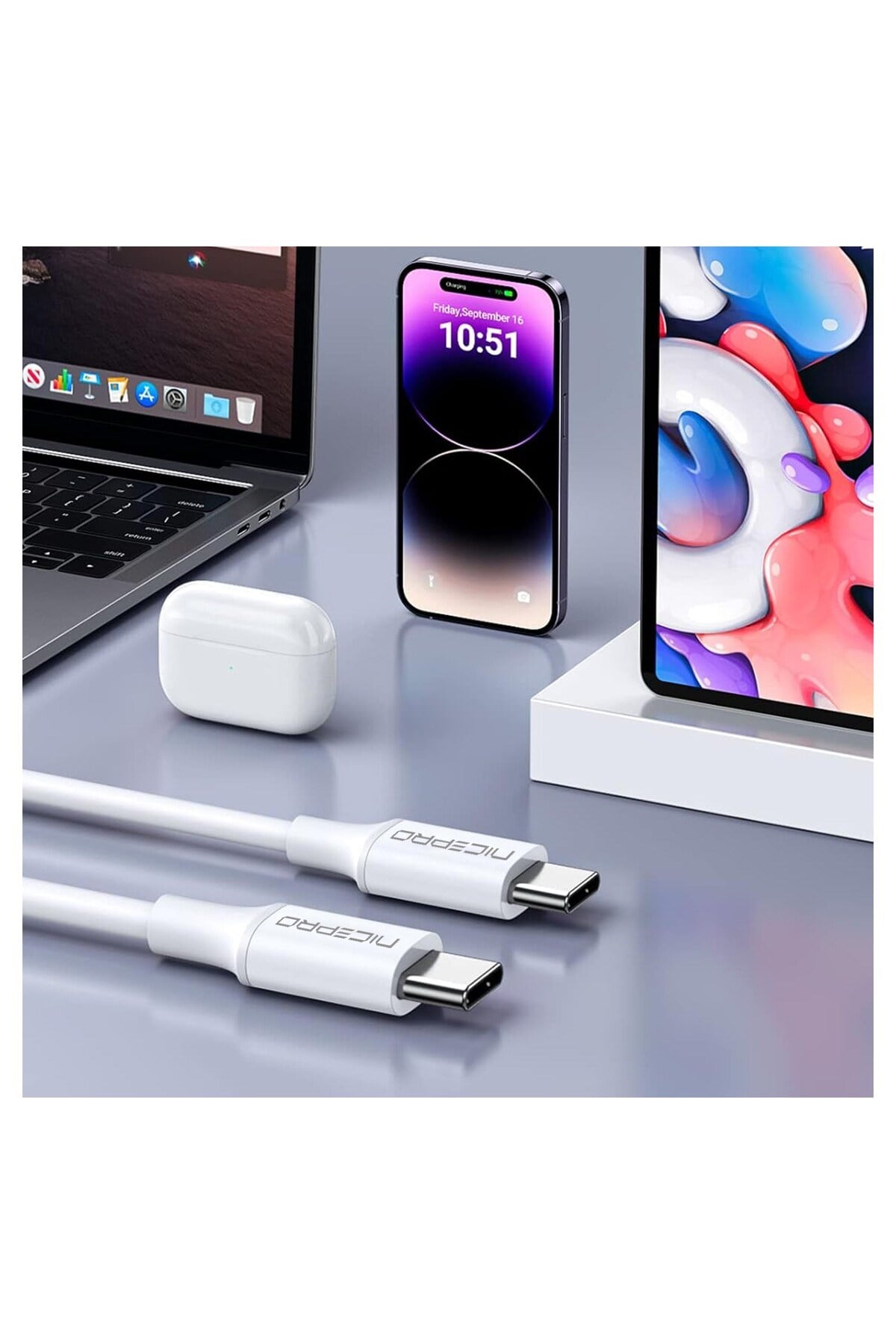 CTC20 45W 2m TPE Type-C to Type-C Hızlı Şarj ve Data Kablosu