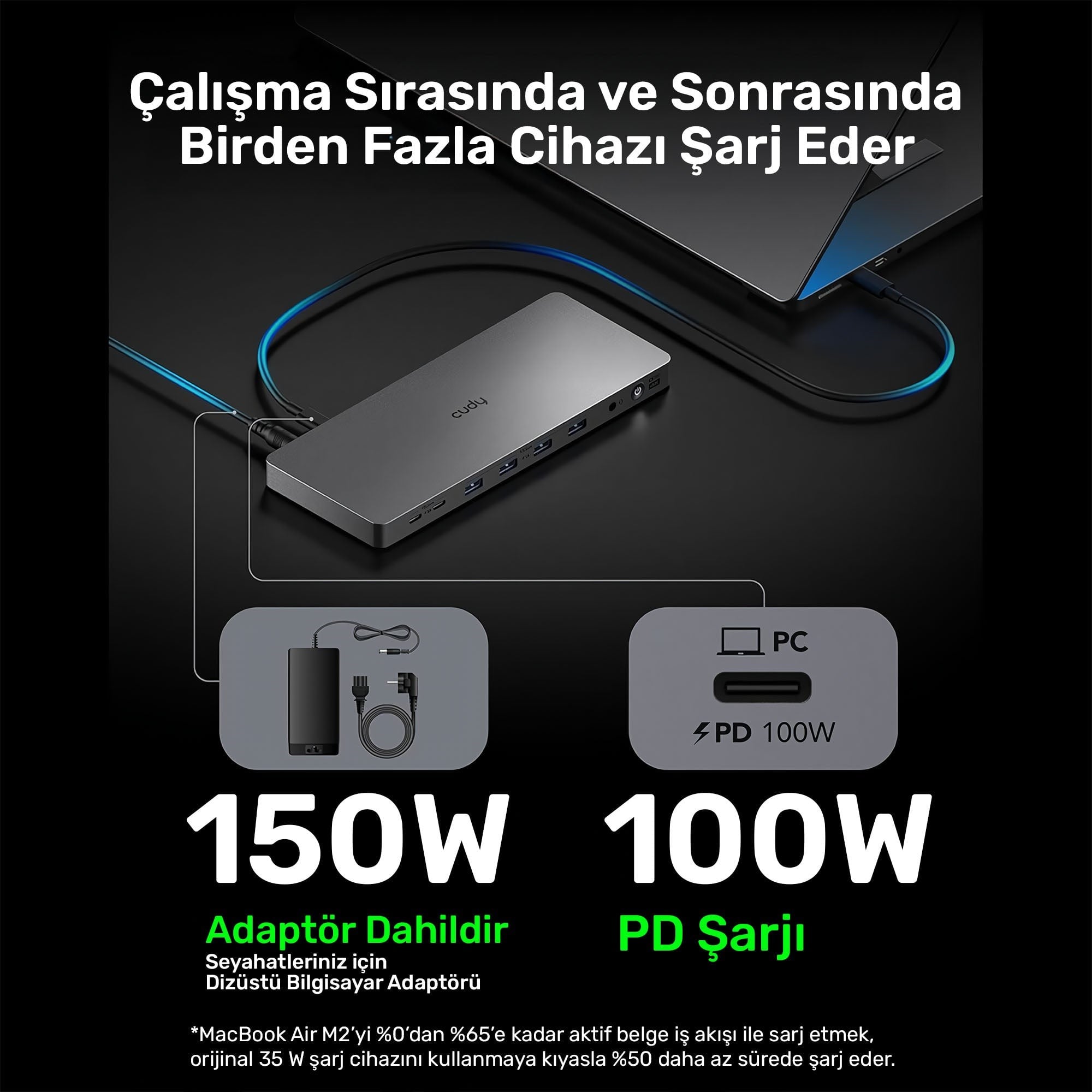 Cudy CS700 Dual 4K 2xHDMI 2xDisplayPort 2xUSB-C(10Gbps) 4xUSB-A 1xGigabit 100W PD Dock İstasyonu