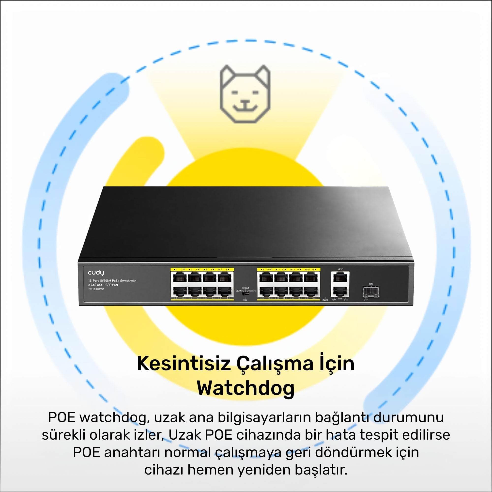 Cudy FS1018PS1 16 Port 10/100Mbps 200W PoE+,2 Gigabit Uplink Portlu, SFP VLAN CCTV SFP Switch