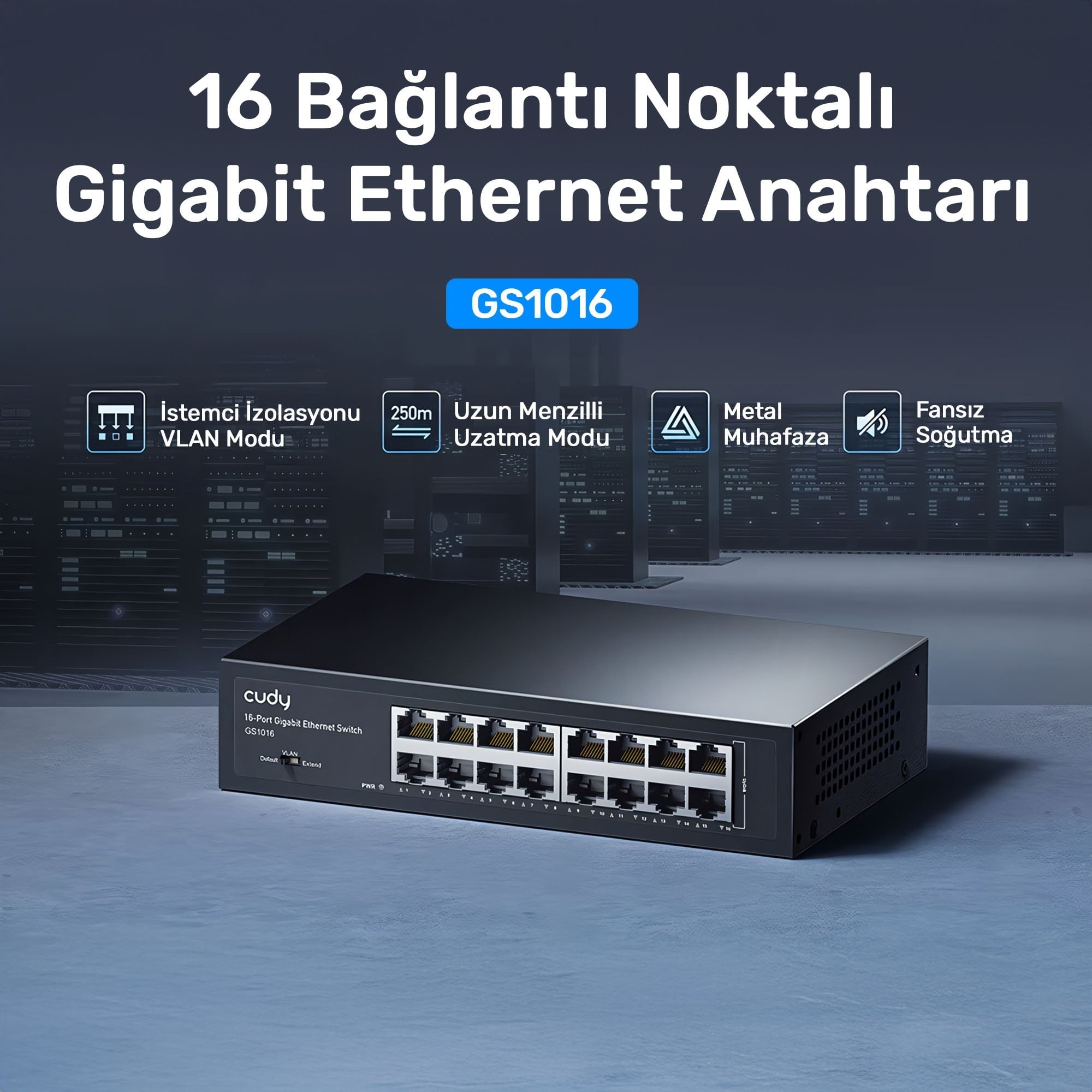 Cudy GS1016 10/100/1000Mbps 8KMAC 16 Port Gigabit Metal Rack Mount Switch