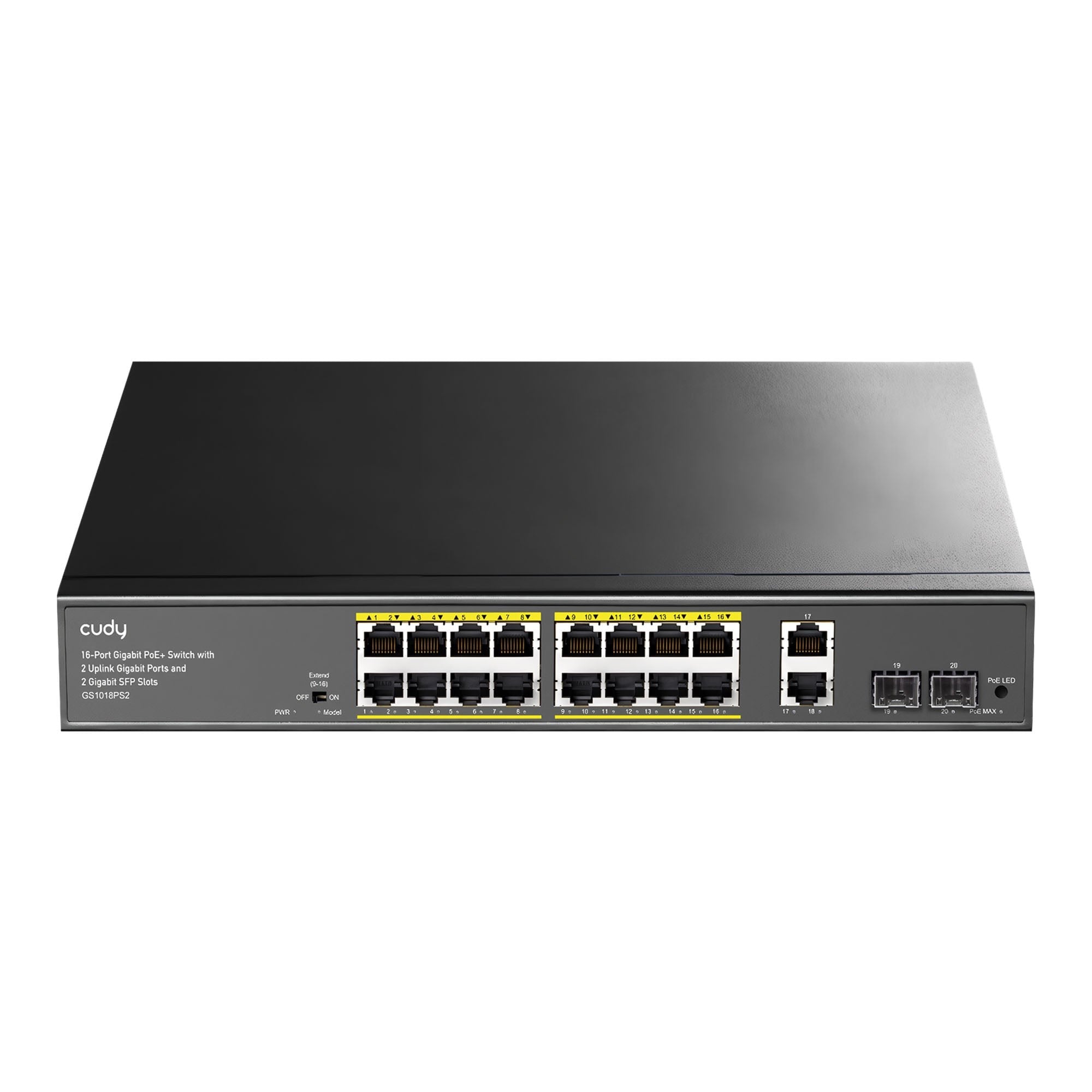Cudy GS1018PS2 16Port 10/100Mbps Gigabit PoE 2Port Gigabit 200W Metal Masaüstü Switch