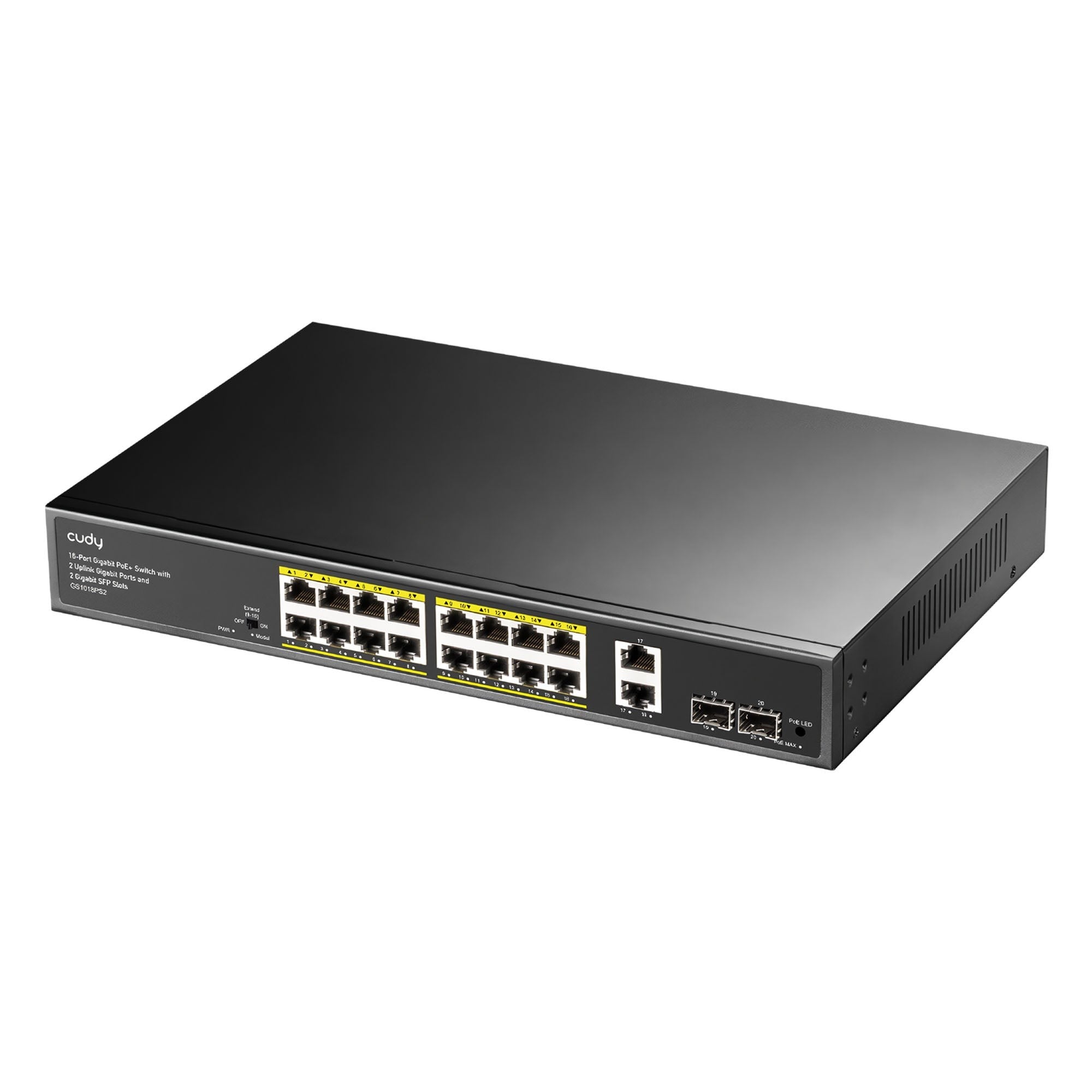 Cudy GS1018PS2 16Port 10/100Mbps Gigabit PoE 2Port Gigabit 200W Metal Masaüstü Switch