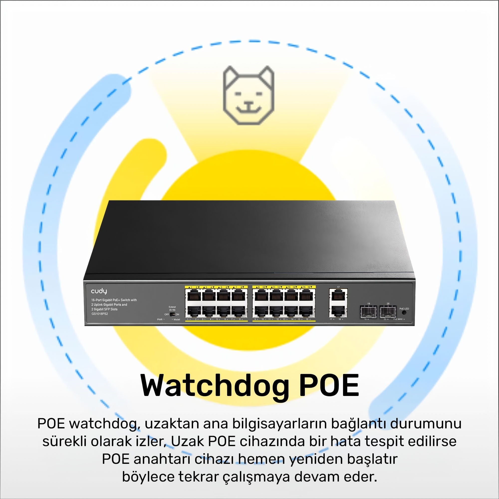 Cudy GS1018PS2 16Port 10/100Mbps Gigabit PoE 2Port Gigabit 200W Metal Masaüstü Switch