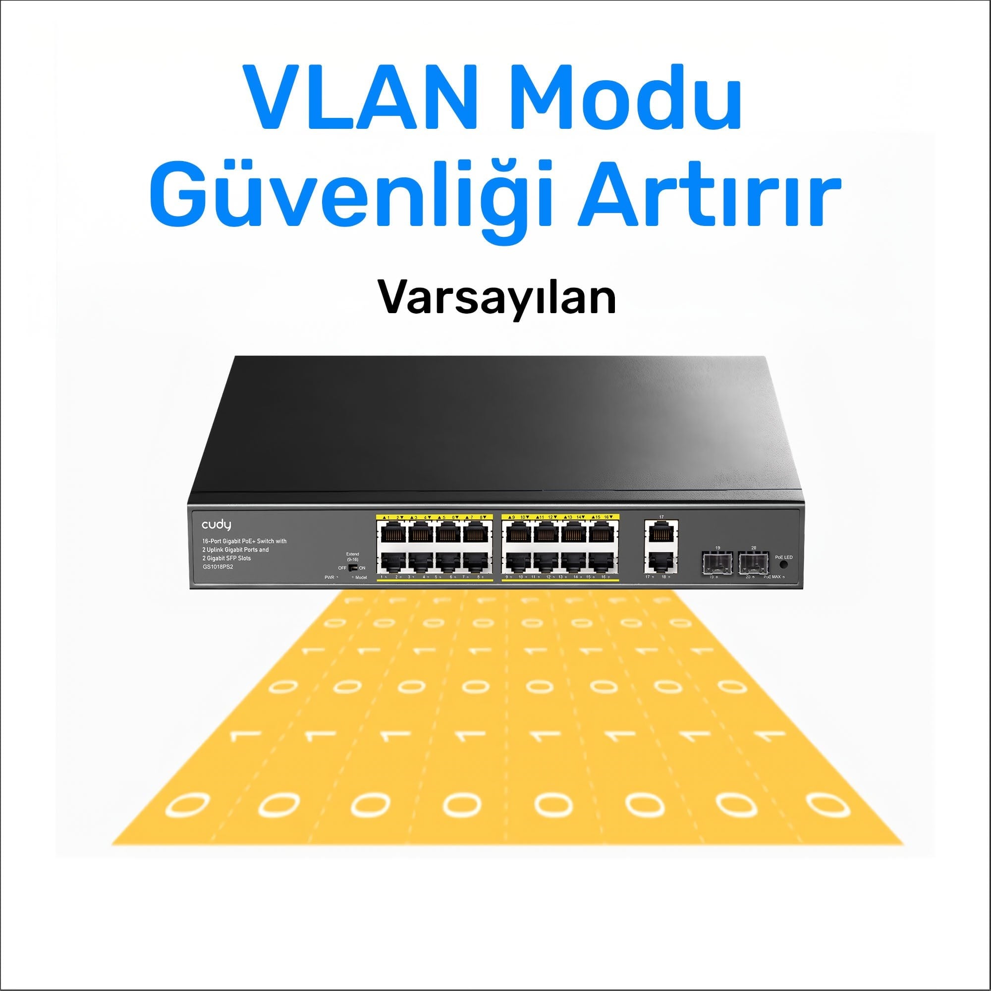 Cudy GS1018PS2 16Port 10/100Mbps Gigabit PoE 2Port Gigabit 200W Metal Masaüstü Switch