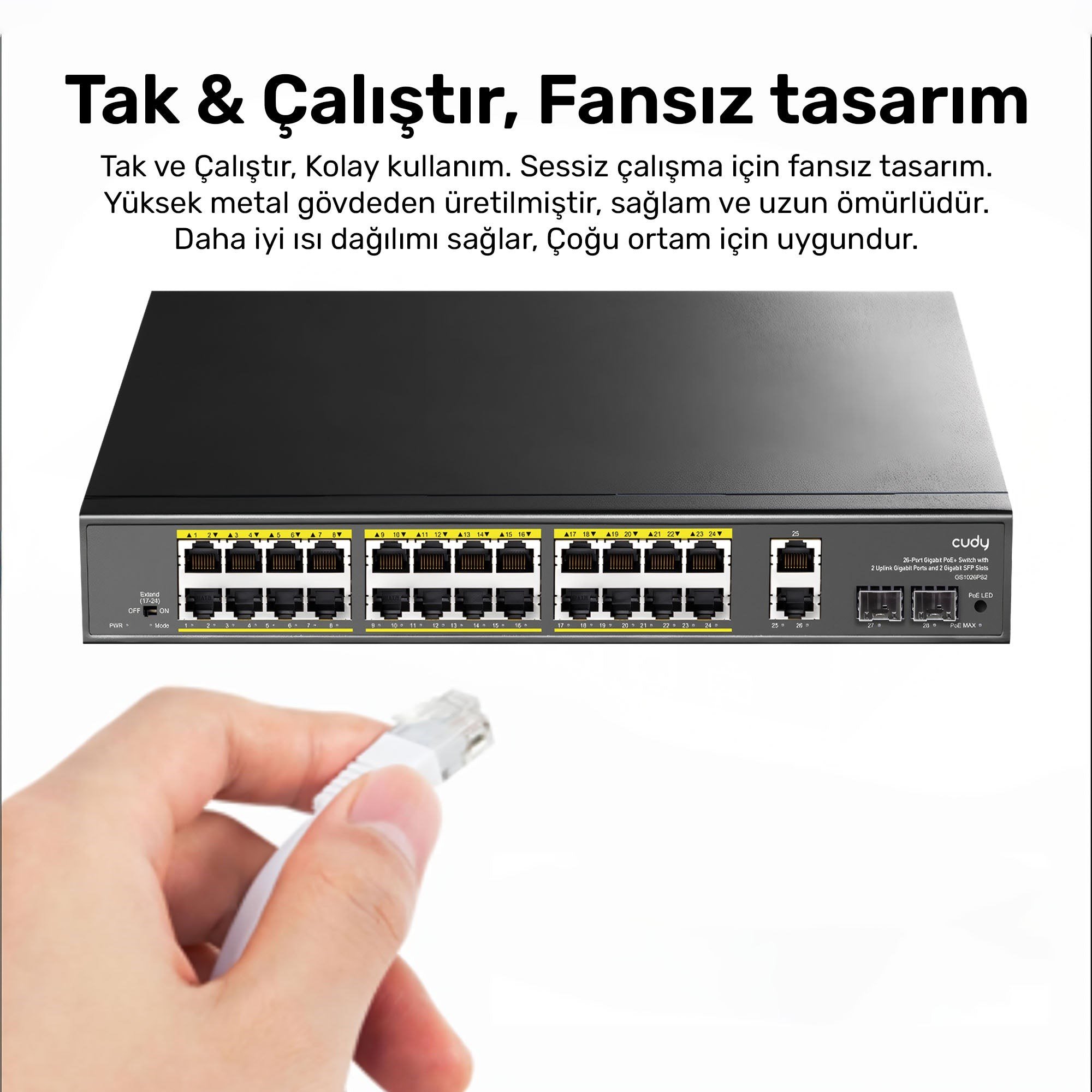 Cudy GS1026PS2 2Port Gigabit 24Port Gigabit PoE 10/100Mbps 300W Metal Kasa Switch