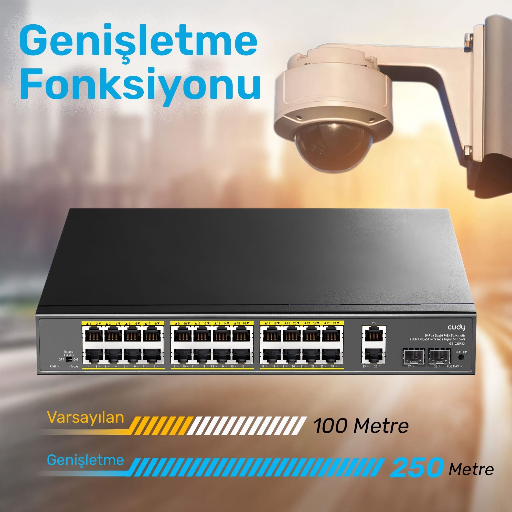 Cudy GS1026PS2 2Port Gigabit 24Port Gigabit PoE 10/100Mbps 300W Metal Kasa Switch