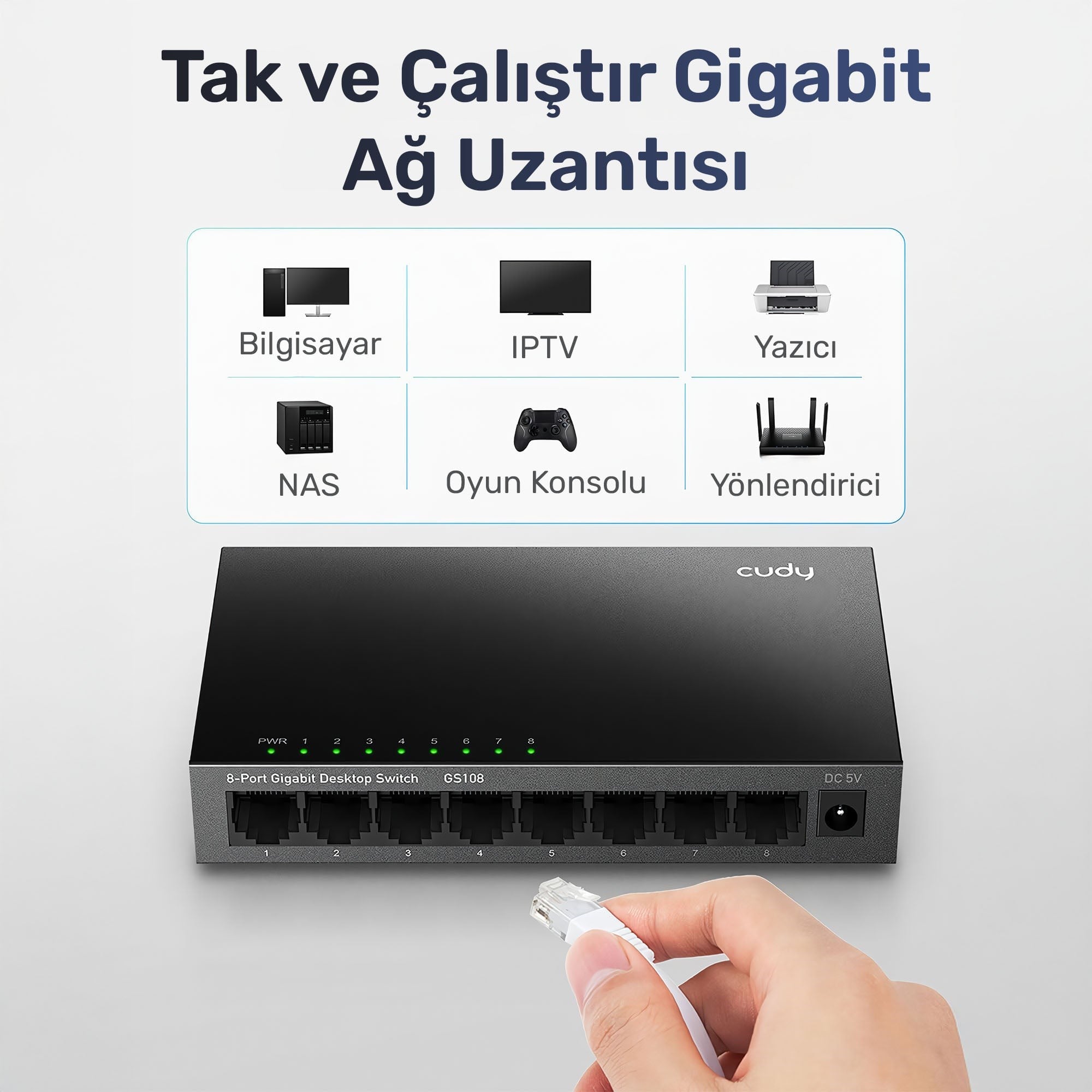 Cudy GS108 10/100/1000Mbps 16K MAC 8 Port Gigabit Metal Switch
