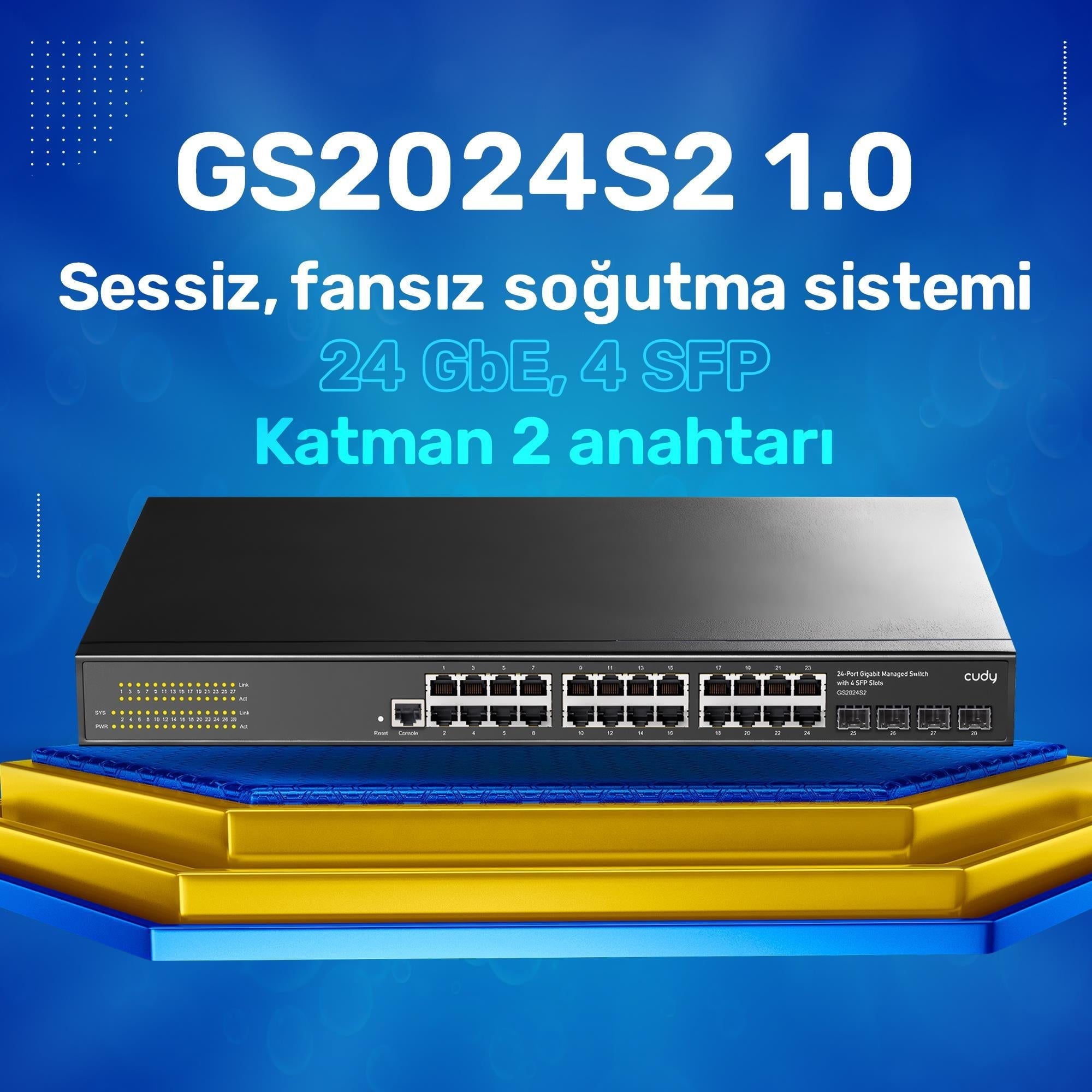 Cudy GS2024S2 4 SFP Slot,2 Katman,24 Port Yönetilebilir Metal Rack Mount Gigabit Switch