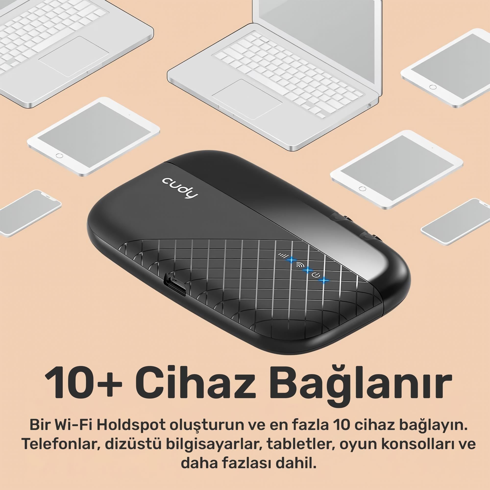 Cudy MF4 4G LTE 2000Mah/7Saat 10 Cihaz Destekli SIM Kart Takılabilir Taşınabilir Mobile Wi-Fi Router