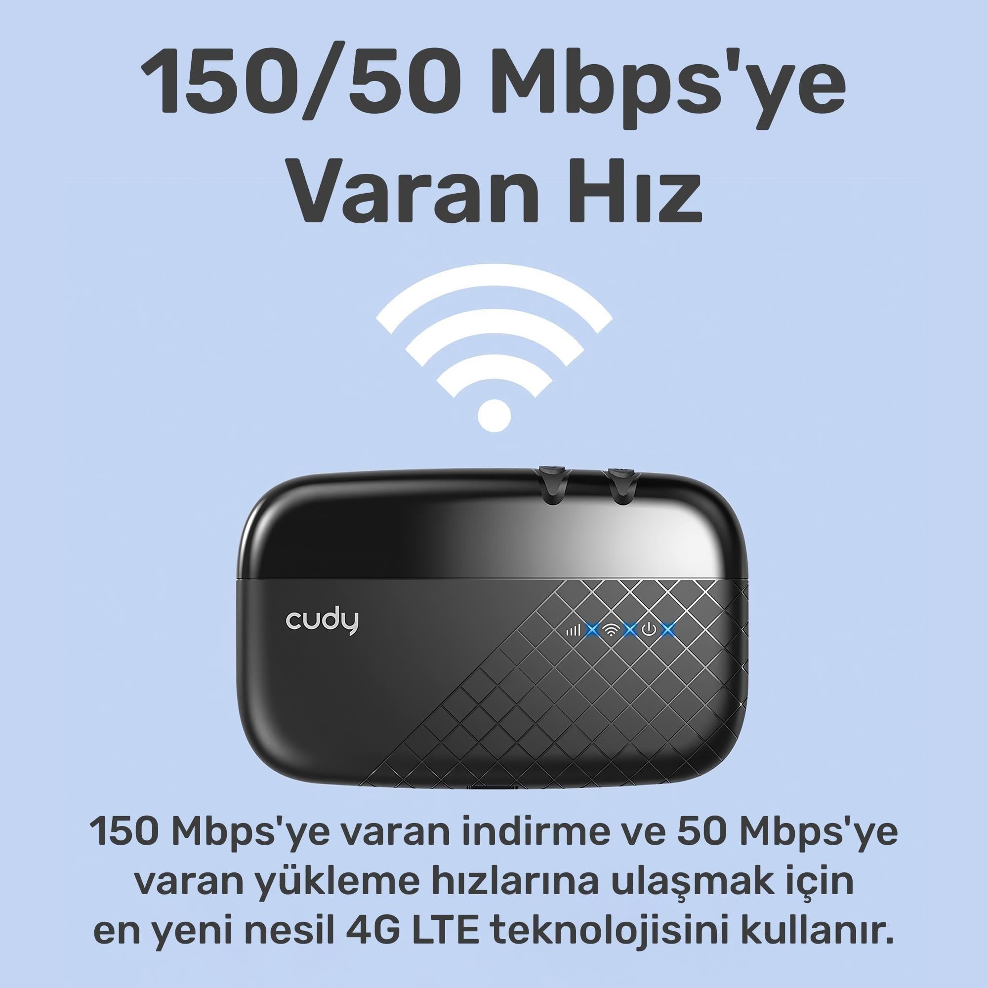 Cudy MF4 4G LTE 2000Mah/7Saat 10 Cihaz Destekli SIM Kart Takılabilir Taşınabilir Mobile Wi-Fi Router