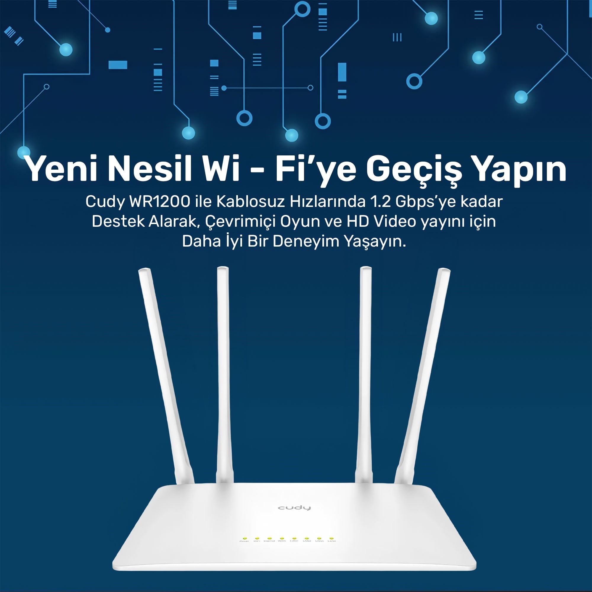 Cudy WR1200 Dual 2.4/5Ghz 4x5dBi Anten 1200Mbps 5 Port Wi-Fi Router(AC1200 Serisi)