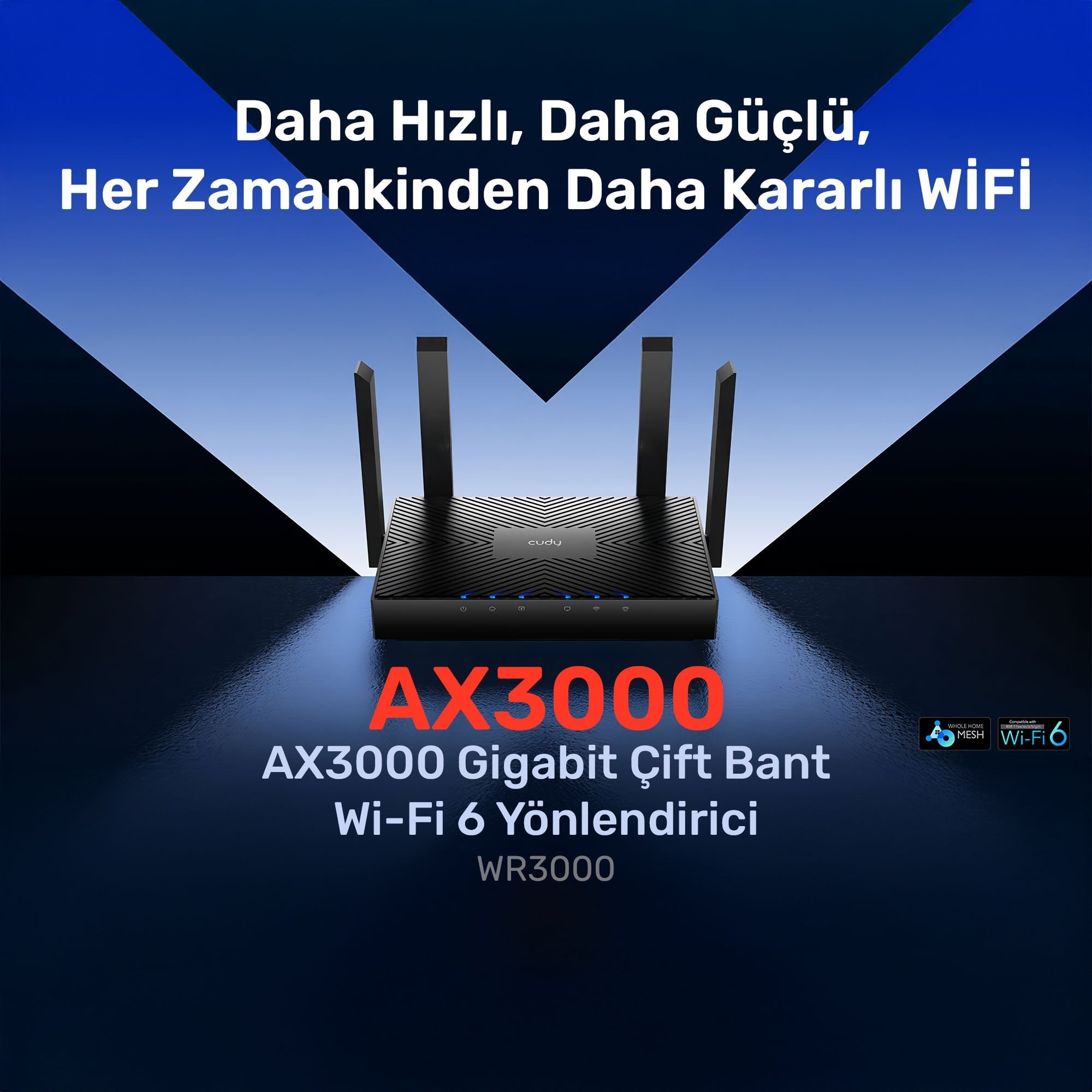 Cudy WR3000 5GHZ 2402Mbps, 2.4GHz 300Mbps, 4 Port, 4x5dBi Anten Wi-Fi 6 Mesh Router