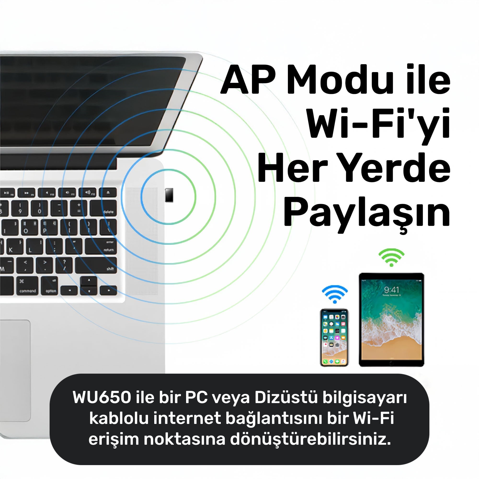 Cudy WU650 5GHz 433Mbps, 2.4GHz 200Mbps Wi-Fi Mini USB Adaptör(AC1200 Serisi)