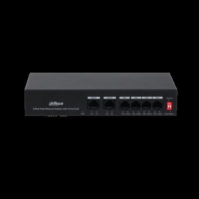DAHUA DH-PFS3006-4ET-36 6 Port Mbit 4 Port PoE 36W 2xMbit Uplink Desktop Yönetilemez Switch
