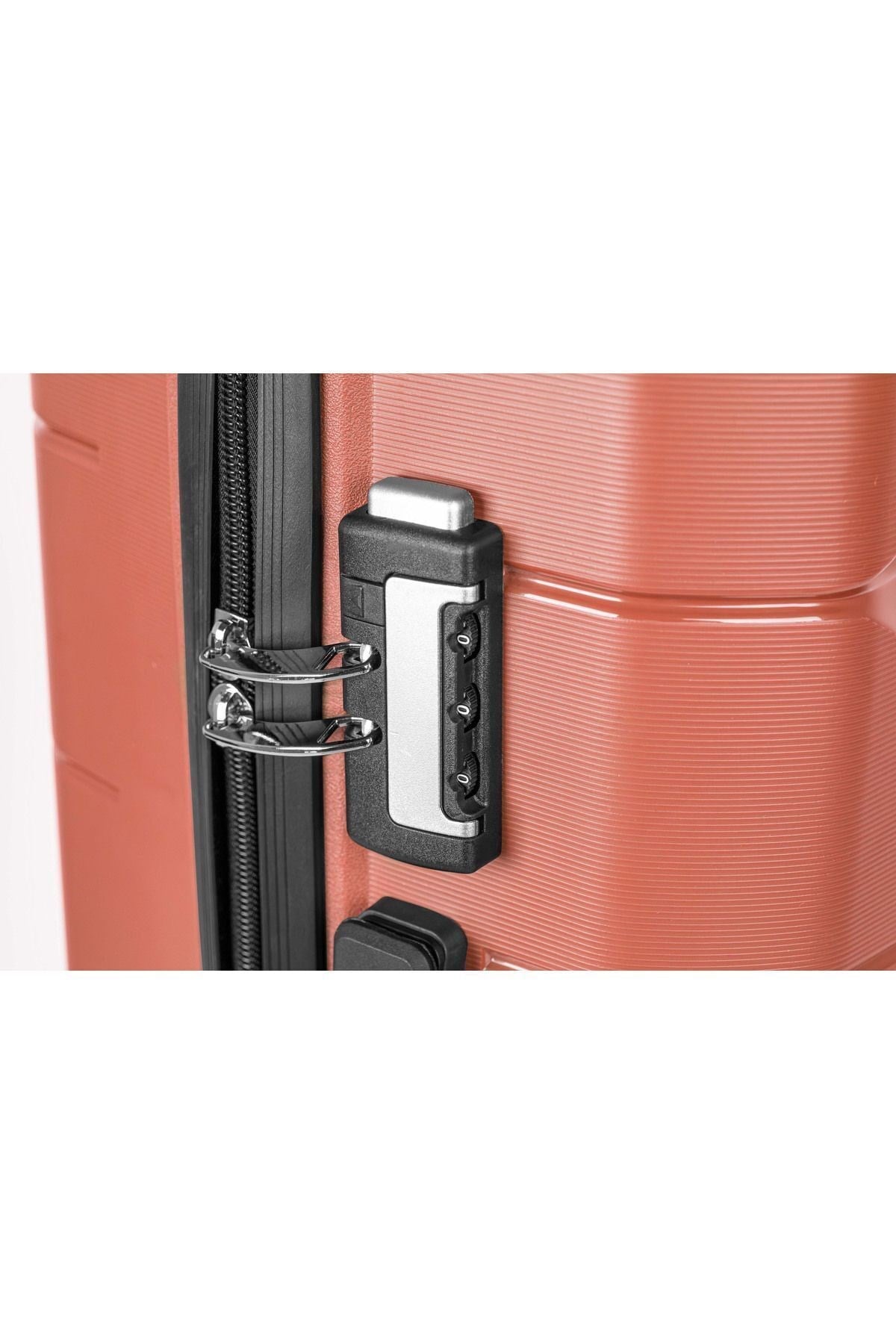Diamond PP(Polipropilen) Kabin, Orta ve Büyük Boy 3'lü Kırılmaz Valiz Seti-Somon Turuncu