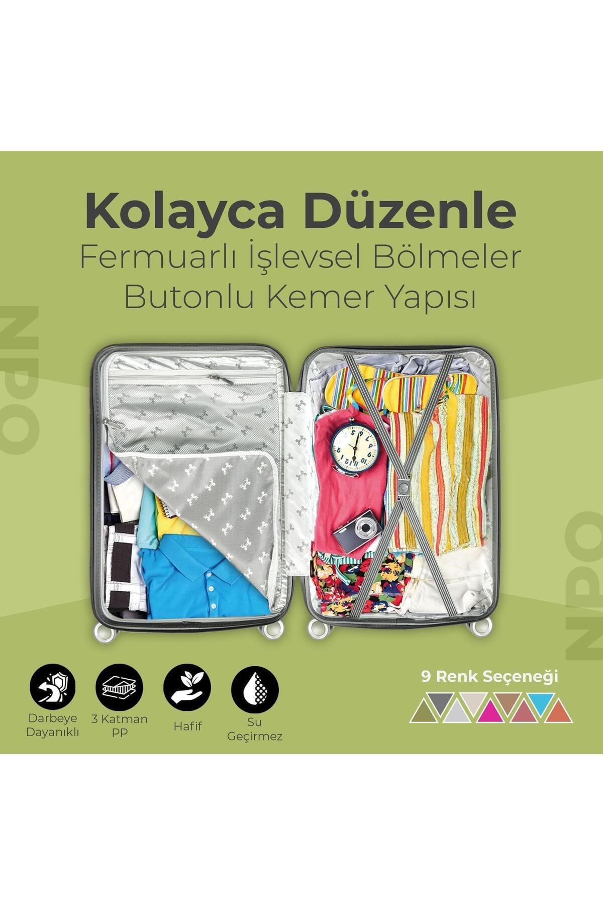 Diamond PP(Polipropilen) Küçük ve Orta Boy 2'li Kırılmaz Valiz Seti-Siyah