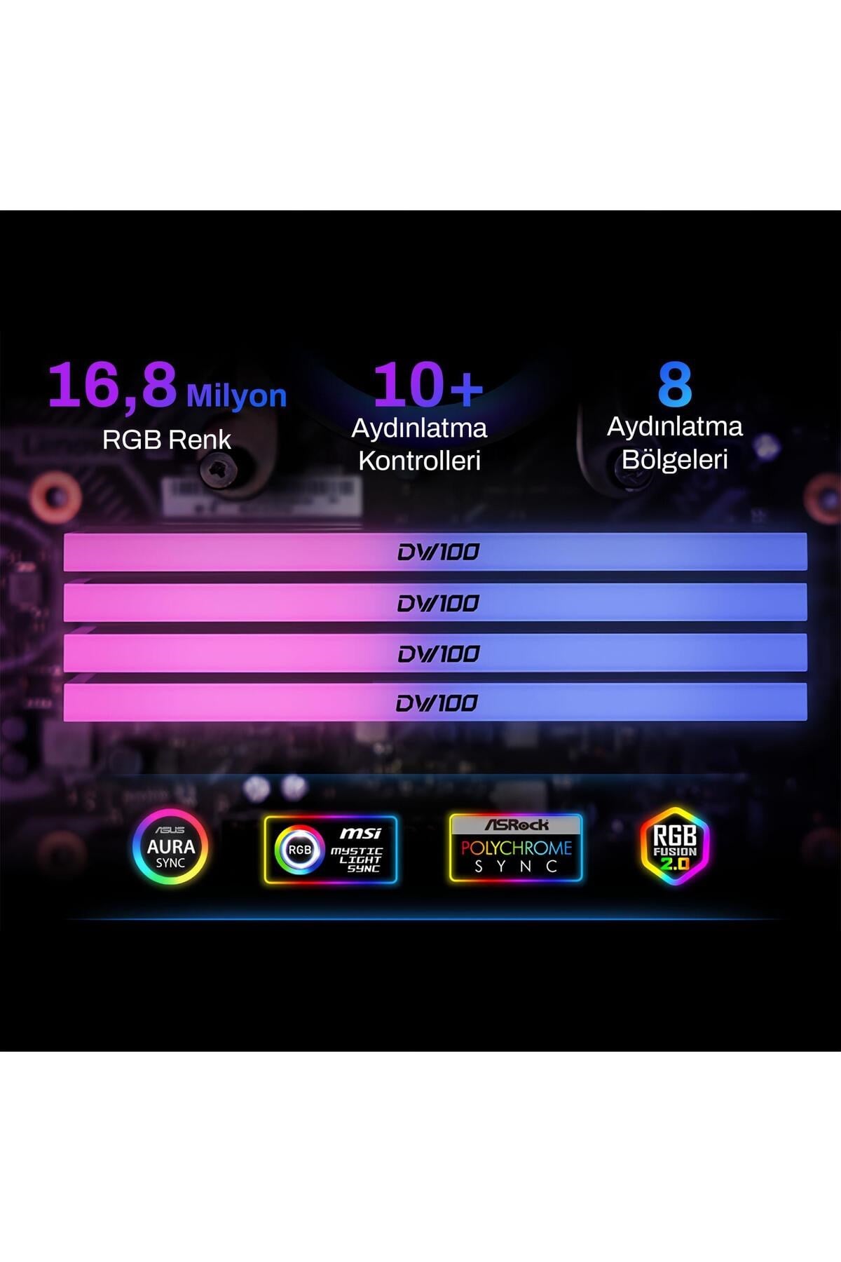 DW100-CW002 32GB DDR5 6400MHz 2x16GB RGB Masaüstü Ram - Beyaz