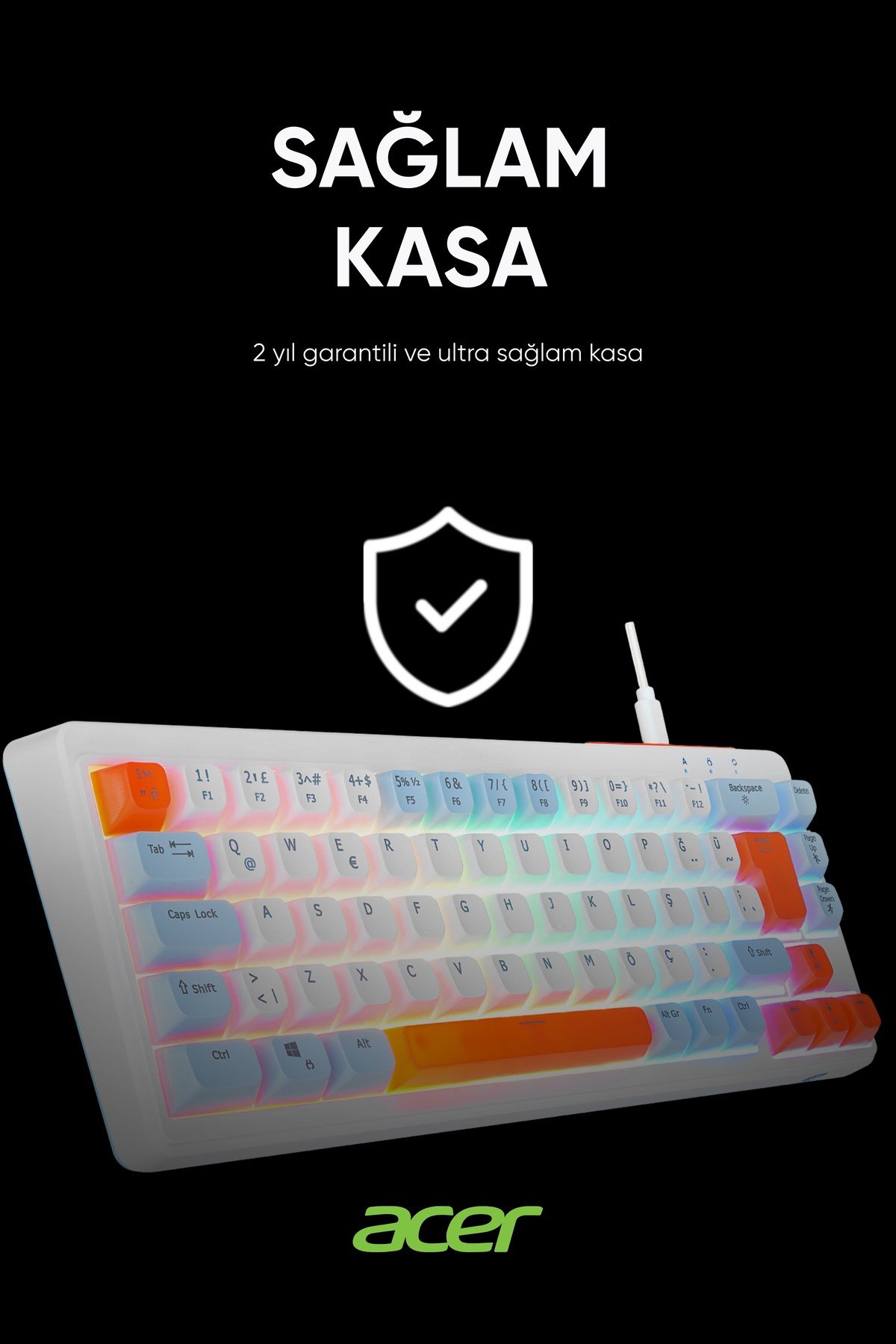 eMachines EAK810 Oyuncu Klavyesi Rainbow Aydınlatma Mini Klavye Türkçe Q Gaming Klavye Beyaz