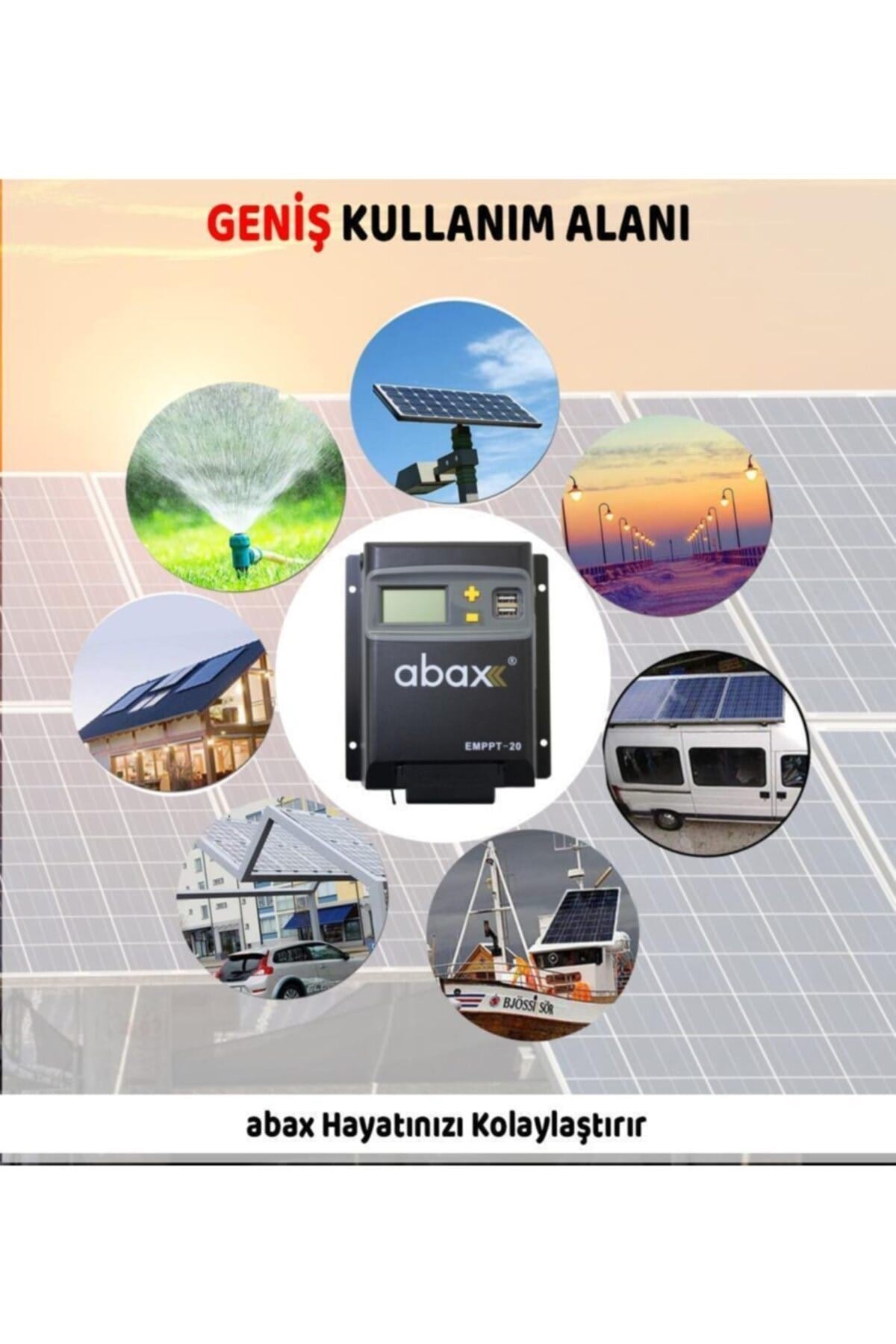 Emppt20 2a'lik Çift Usb Çıkışlı 12/24vdc Mppt 20a Geniş Lcd Ekran Solar Şarj Kontrol Cihazı