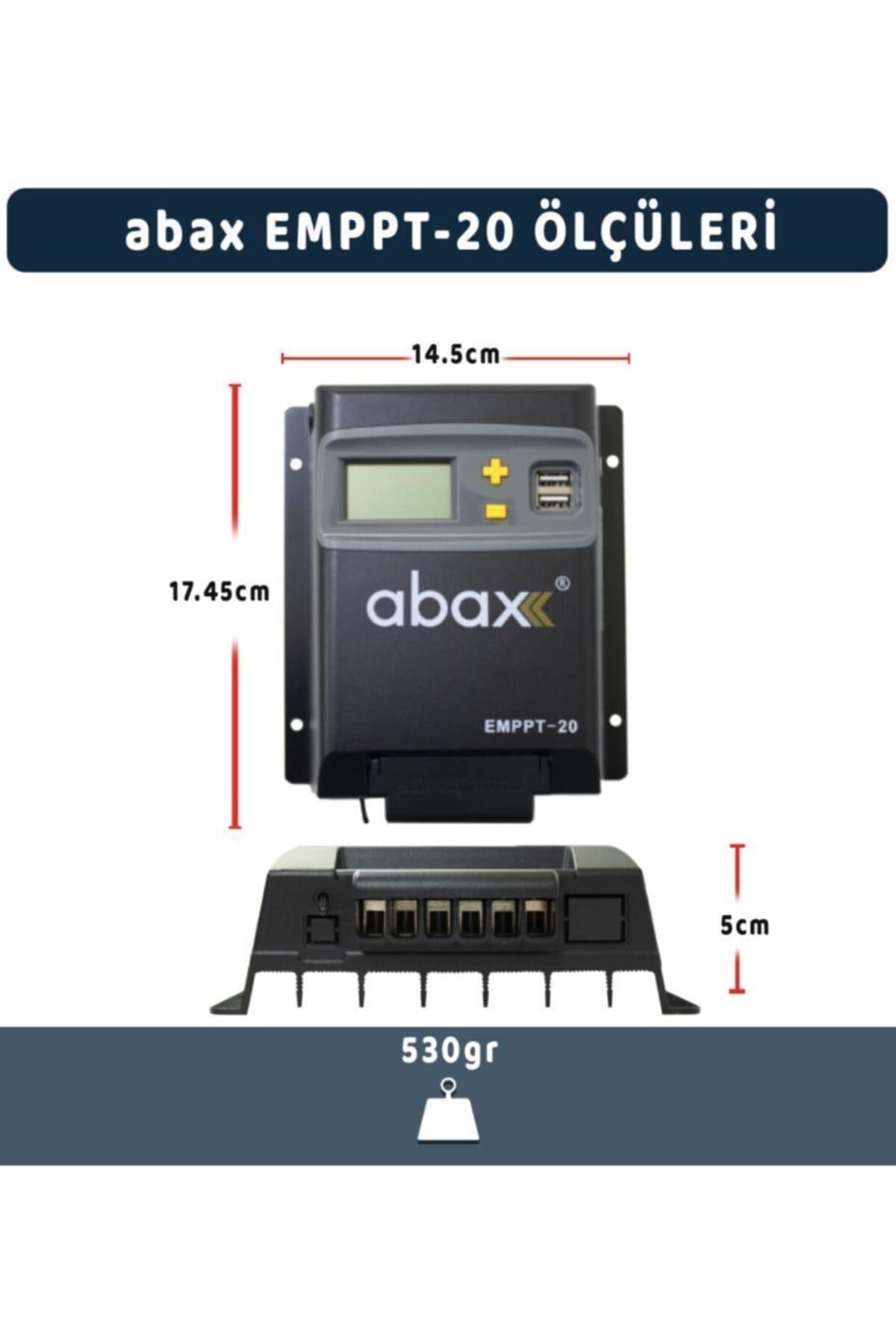 Emppt20 2a'lik Çift Usb Çıkışlı 12/24vdc Mppt 20a Geniş Lcd Ekran Solar Şarj Kontrol Cihazı