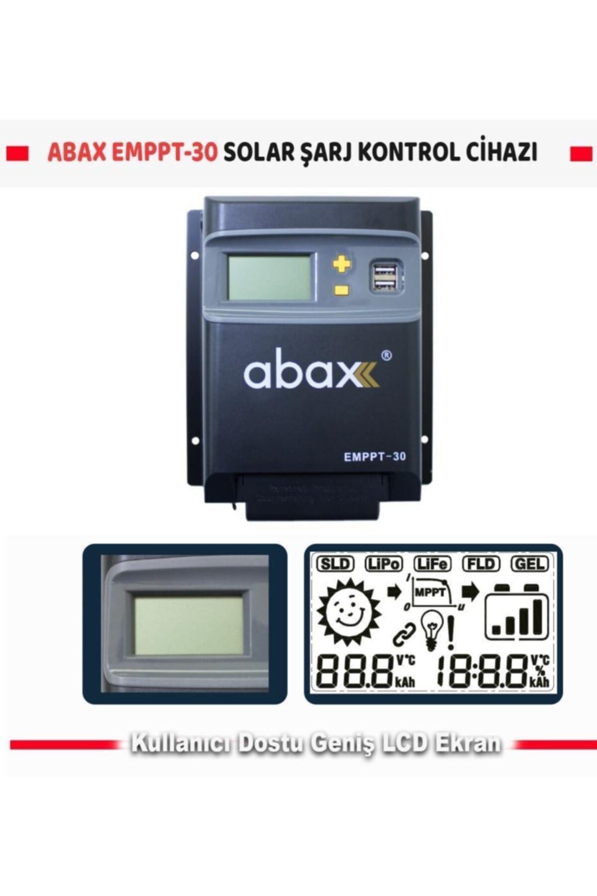 Emppt30 2a''lik Çift Usb Çıkışlı 12/24vdc Mppt 30a Geniş Lcd Ekran Solar Şarj Kontrol Cihazı