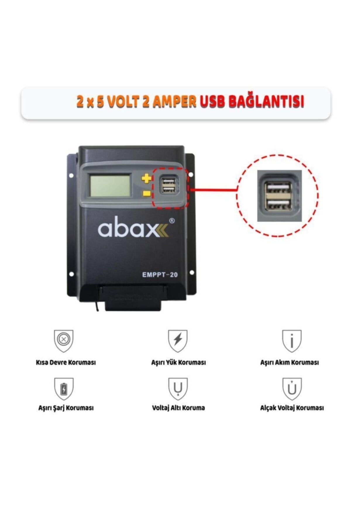Emppt30 2a''lik Çift Usb Çıkışlı 12/24vdc Mppt 30a Geniş Lcd Ekran Solar Şarj Kontrol Cihazı