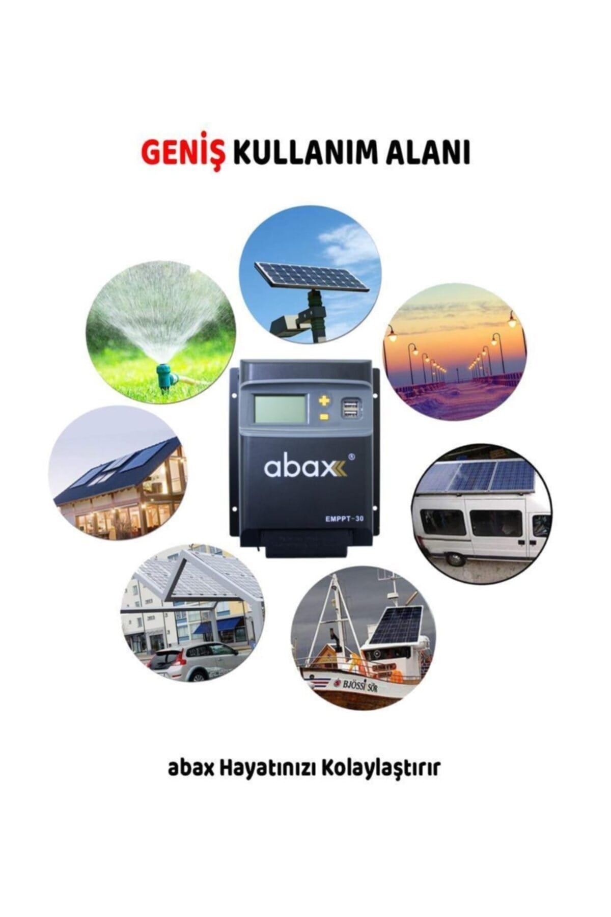 Emppt30 2a''lik Çift Usb Çıkışlı 12/24vdc Mppt 30a Geniş Lcd Ekran Solar Şarj Kontrol Cihazı
