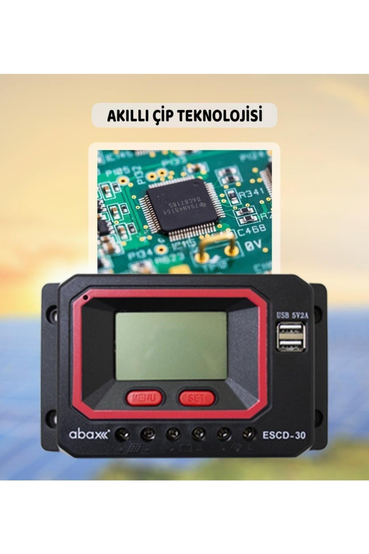 Escd30 2a'lik Çift Usb Çıkışlı 12/24v Dc 30a Pwm Zaman Ayarlı Akıllı Solar Şarj Kontrol Cihazı